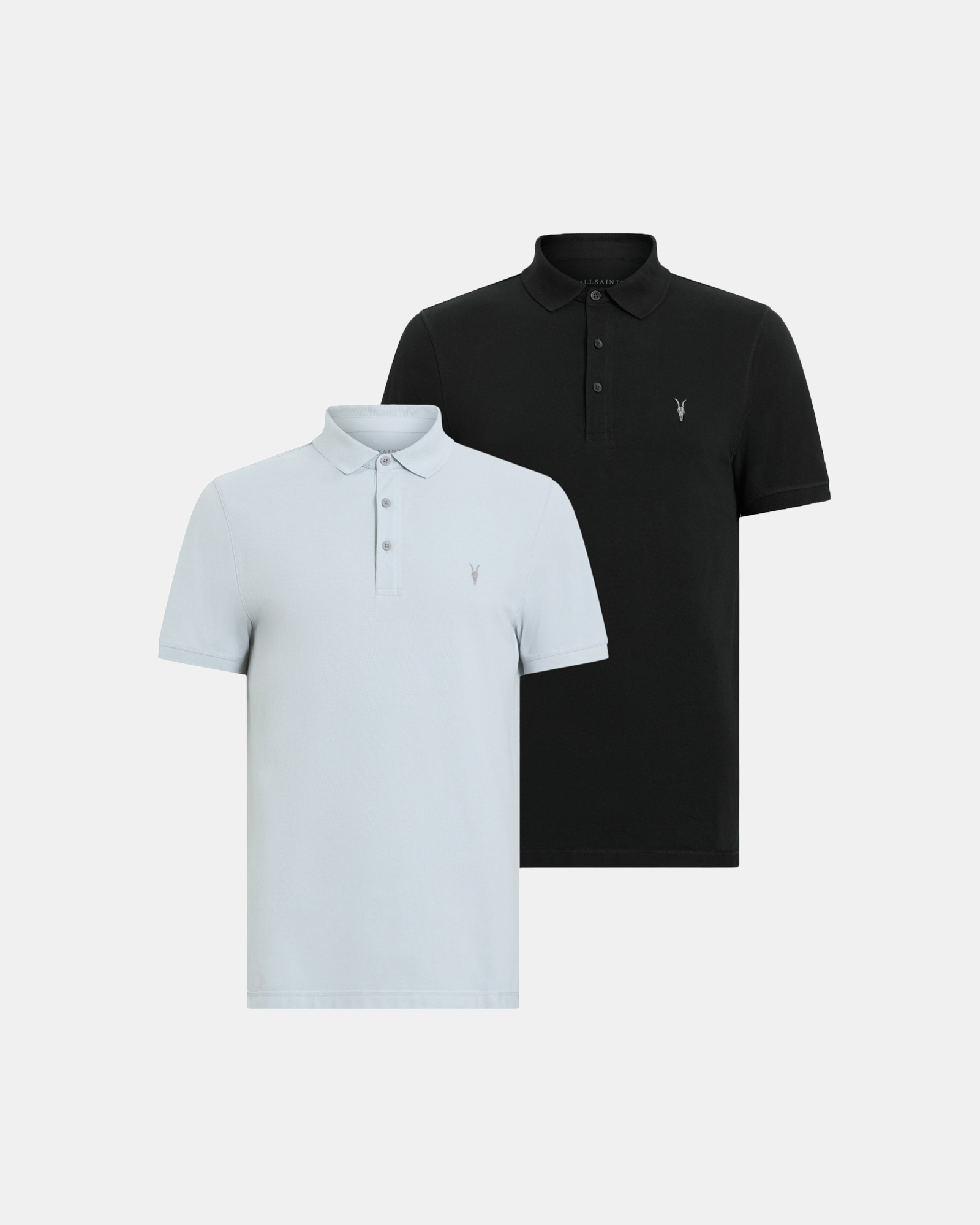 Shop Allsaints Reform Short Sleeve Polo Shirts 2 Pack In Bethel Blue/black