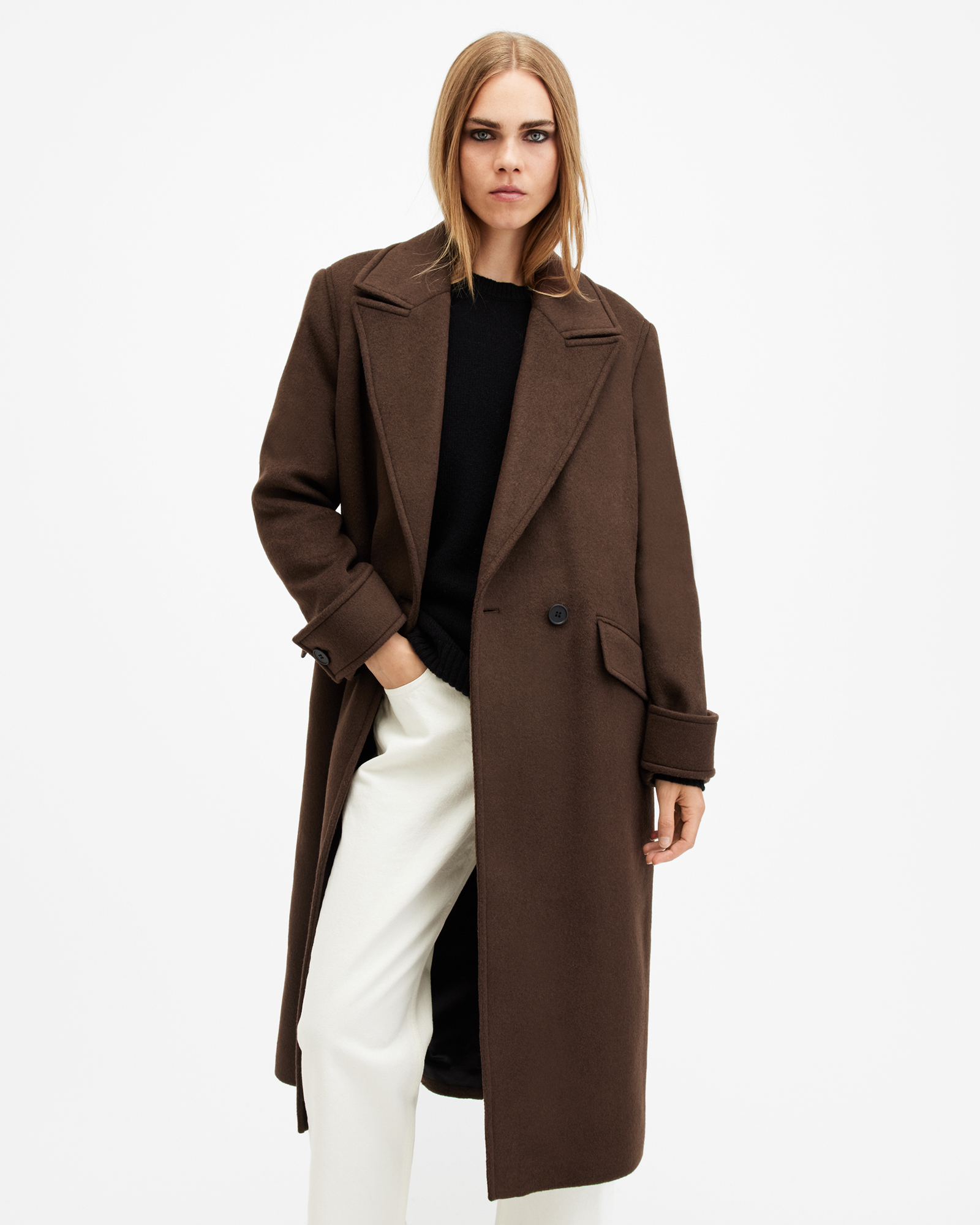 Mabel Double Breasted Oversized Coat SUGAR BROWN ALLSAINTS