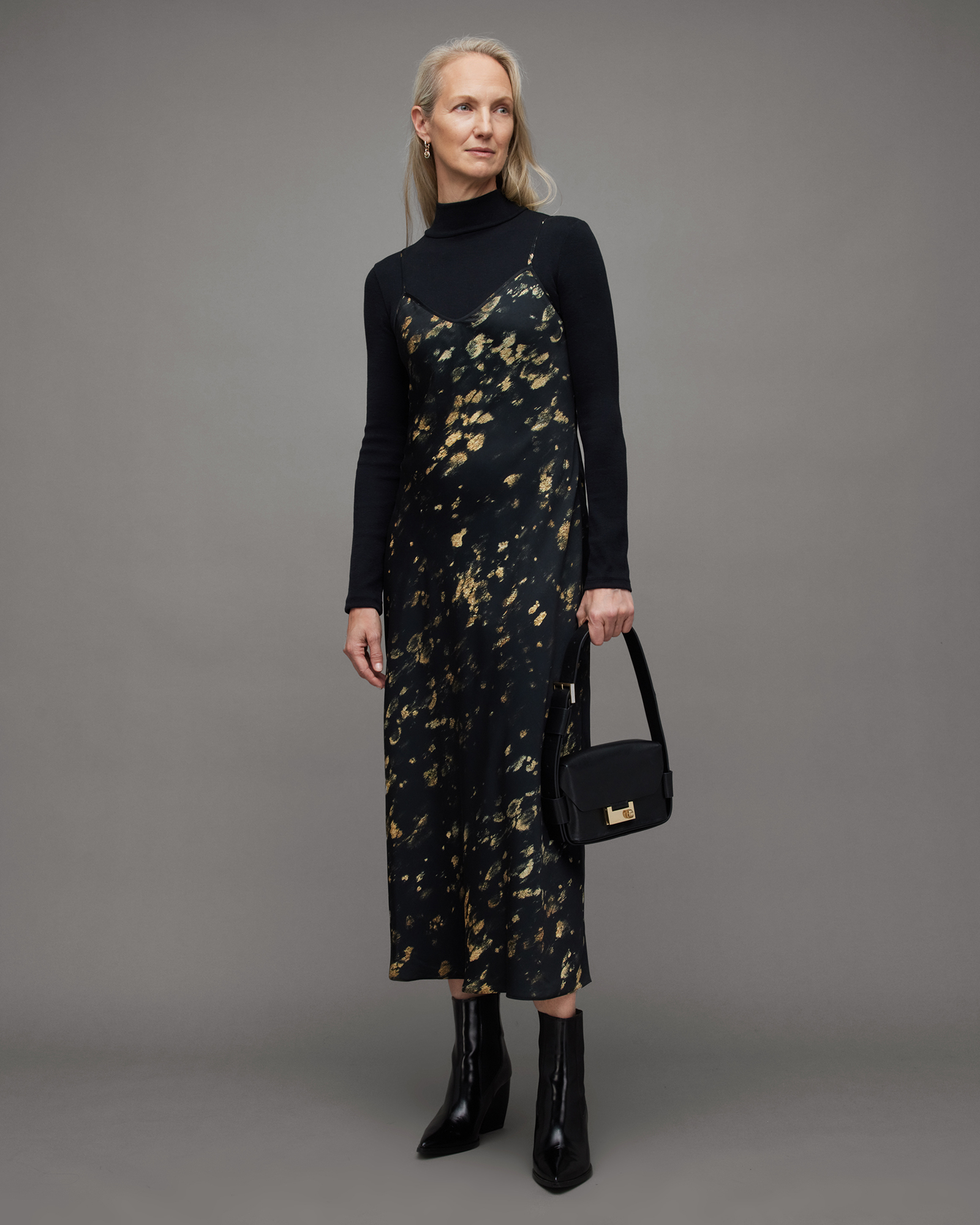 BRYONY GOLD PRINT RONNIE MIDI SLIP DRESS | BRYONY ゴールド