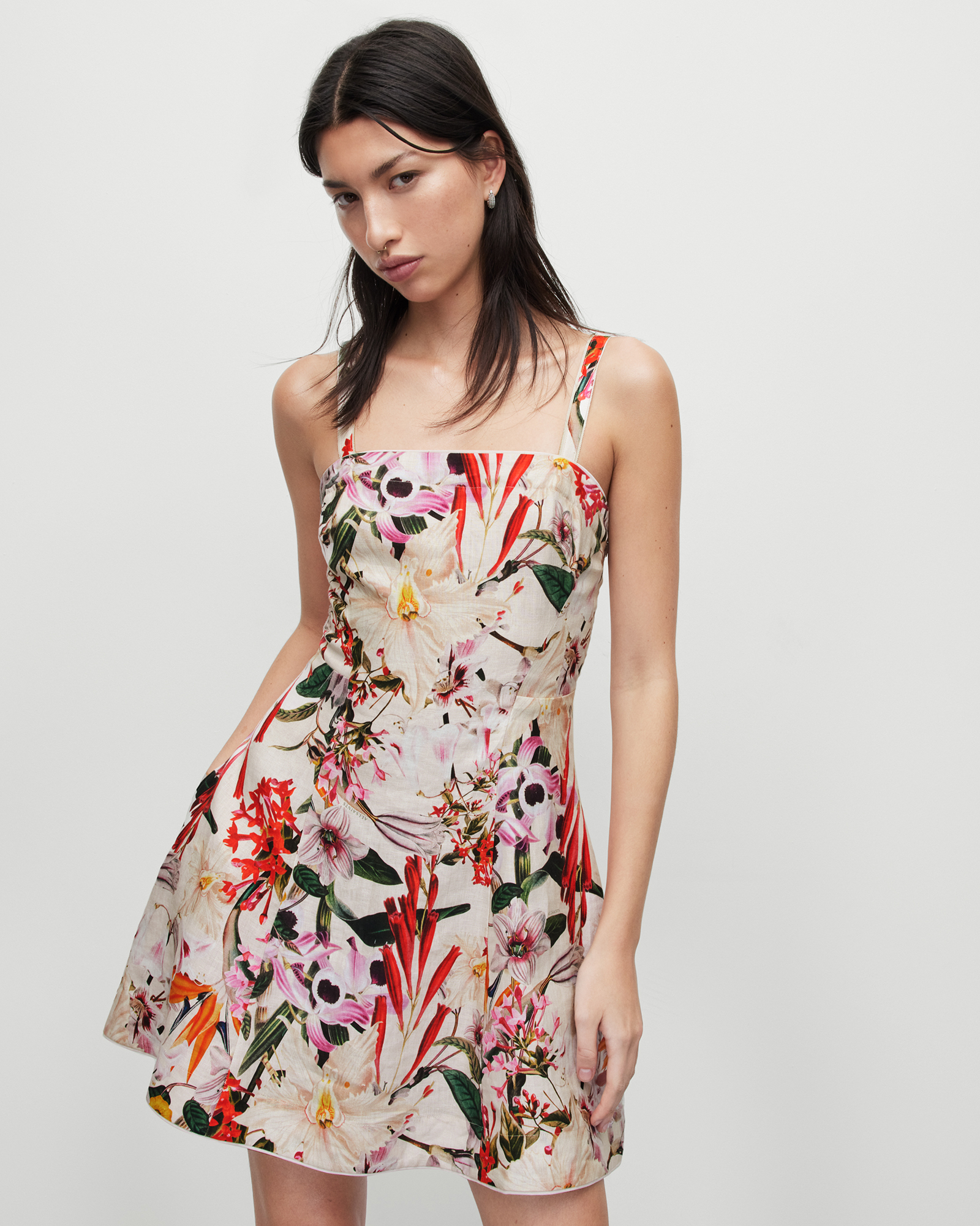 Char Leondra Floral Linen Mini Dress PEARL WHITE MULTI | ALLSAINTS