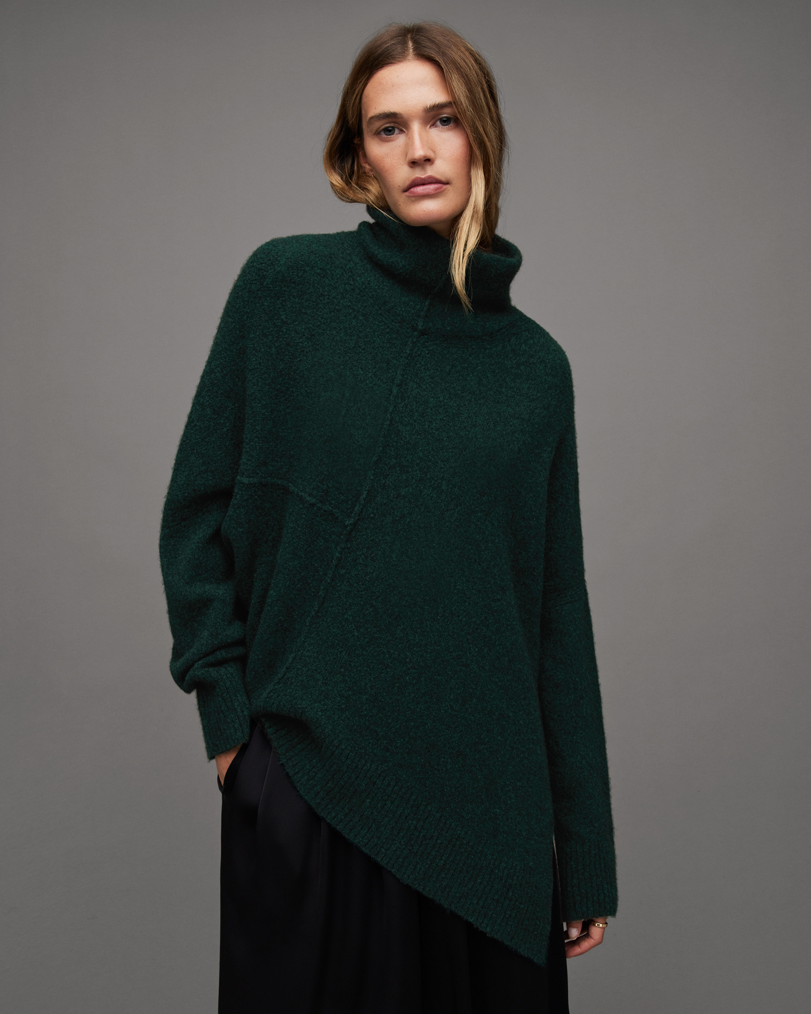 Lock Roll Neck Relaxed Fit Jumper SYCAMORE GREEN | ALLSAINTS