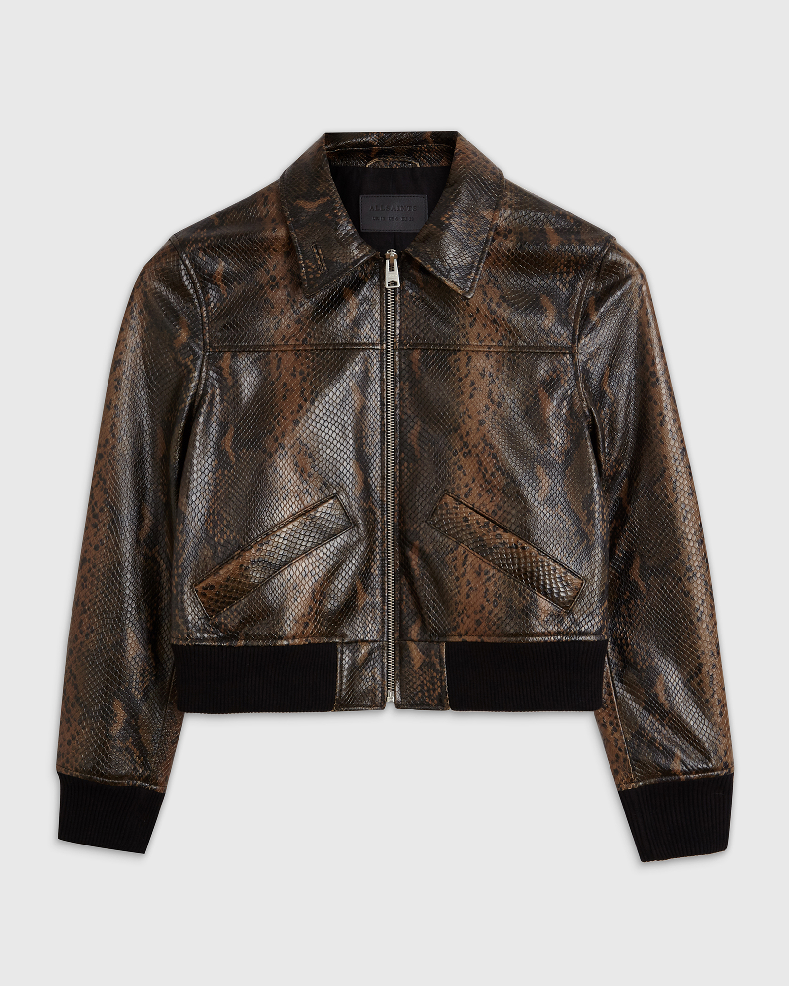 ALLSAINTS Pascao Oba Snake-Embossed Leather Bomber Jacket