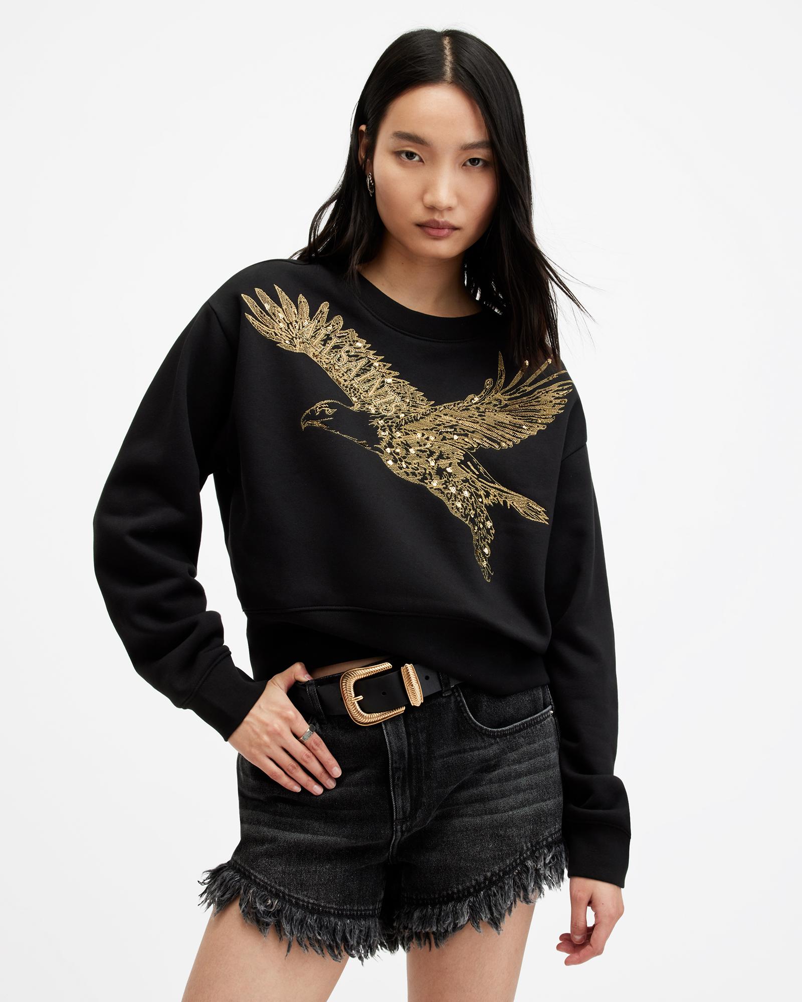 AllSaints Flite Separo Sequin Eagle Sweatshirt,, Black