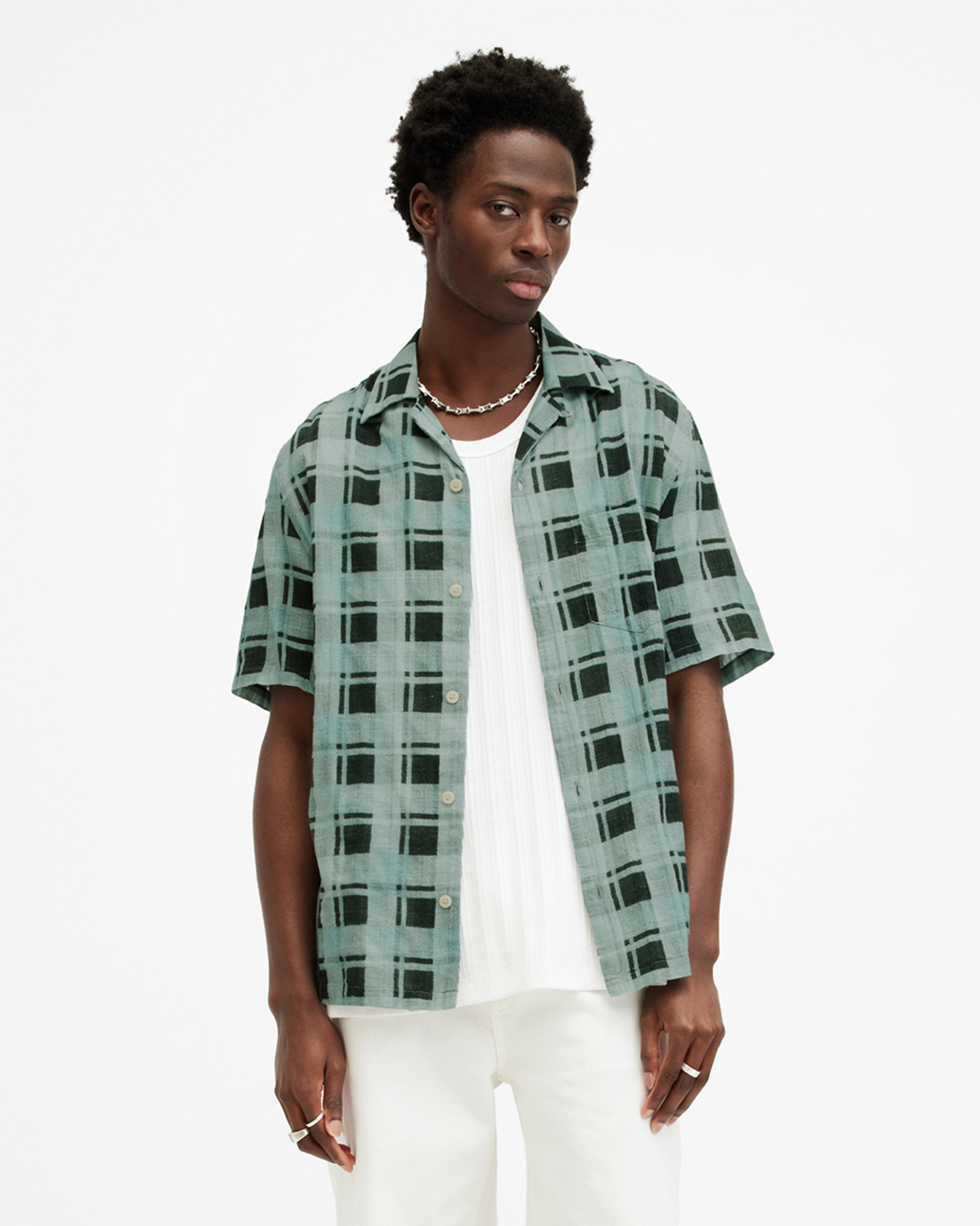 AllSaints Big Sur Checked Relaxed Fit Shirt,, Shamrock Green