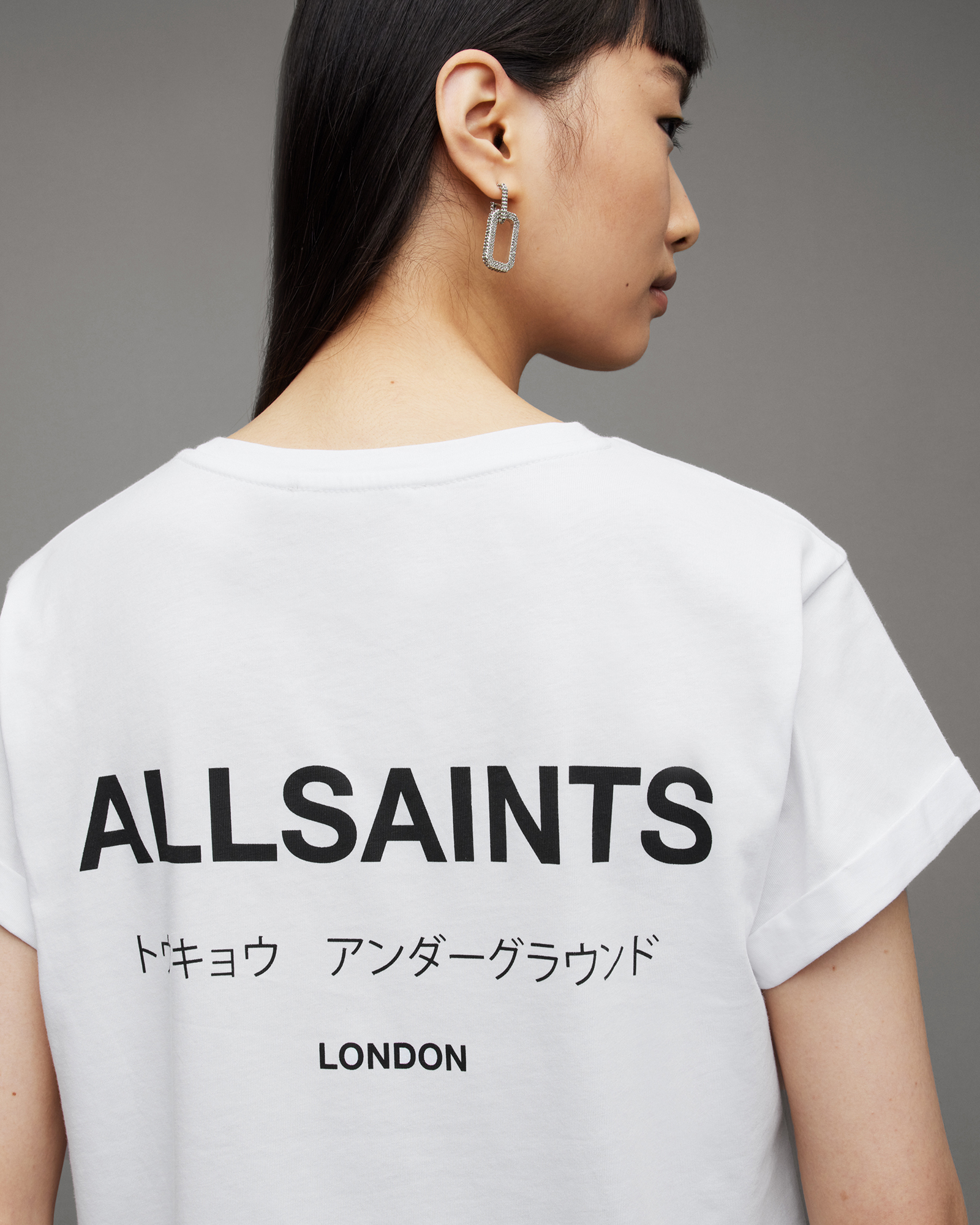 Anna Crew Neck Underground Logo T-Shirt White | ALLSAINTS Canada