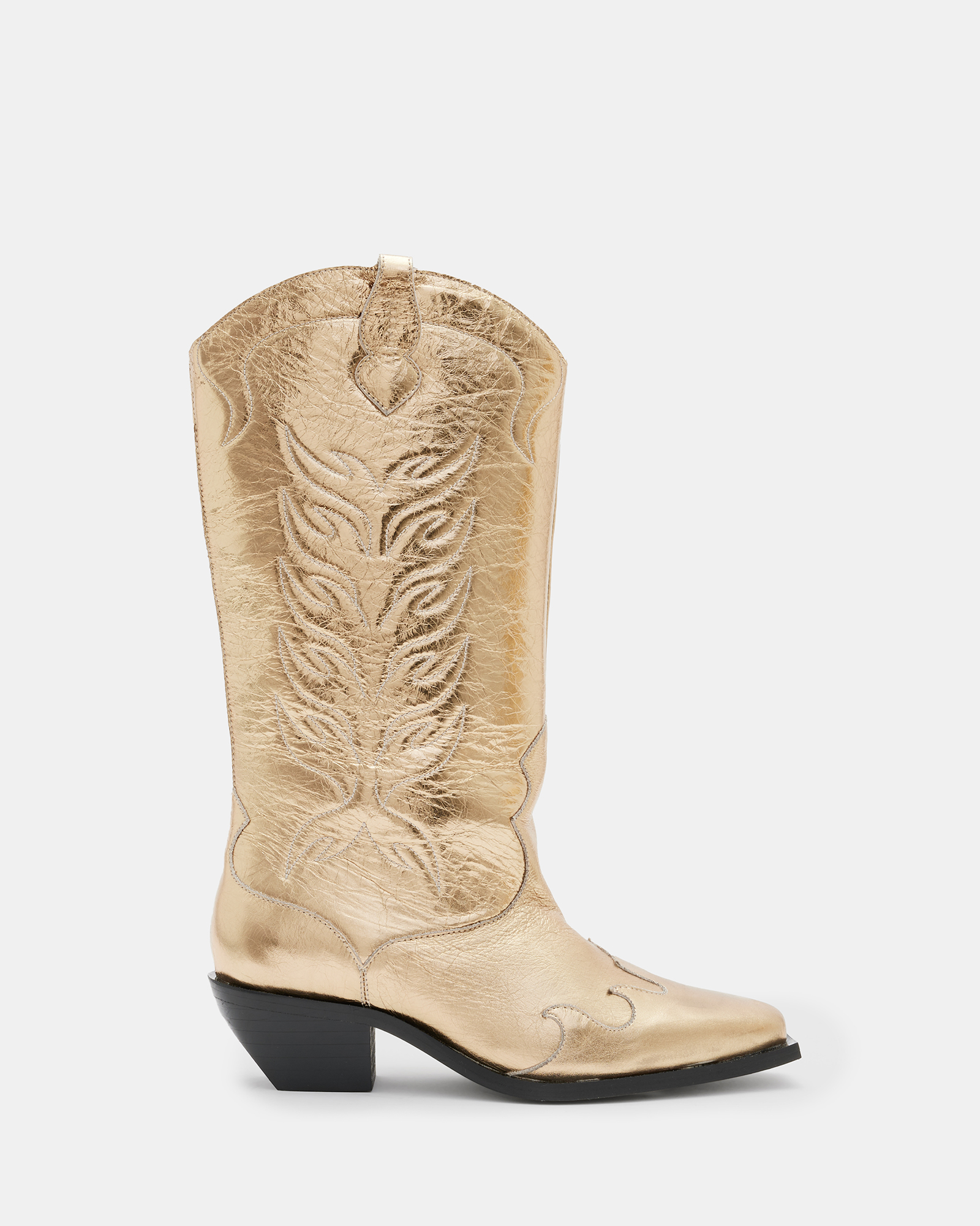 AllSaints Dolly Metallic Leather Western Boots,, METALLIC GOLD