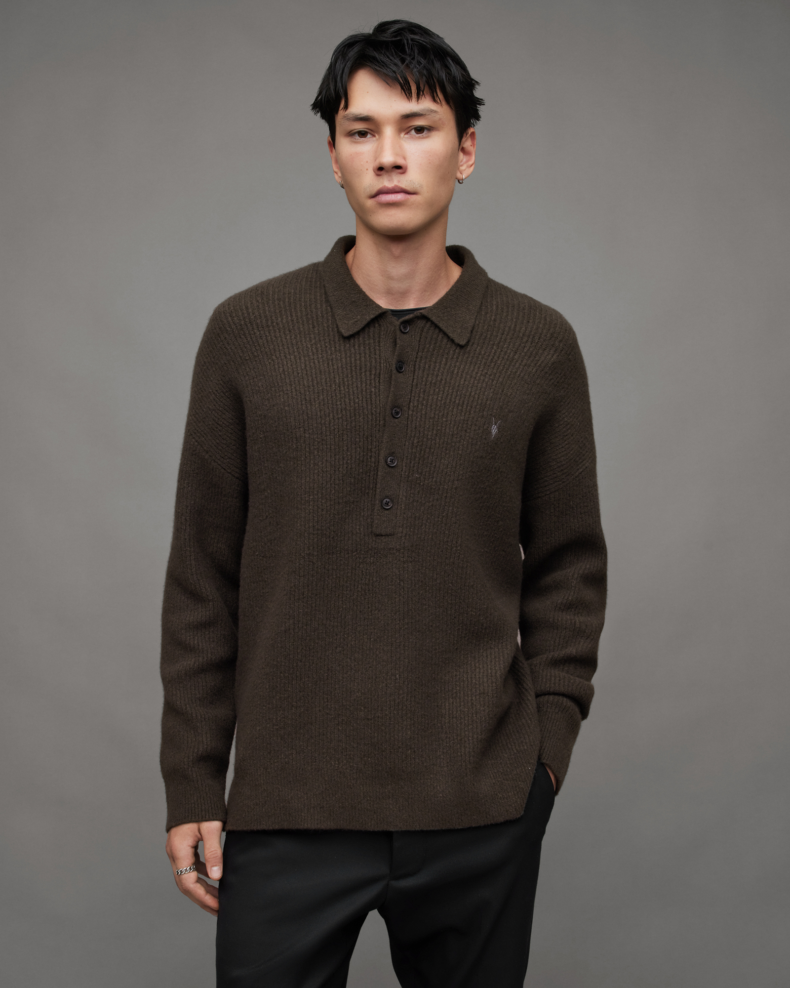 AllSaints Shapley Long Sleeve Polo Neck Sweater