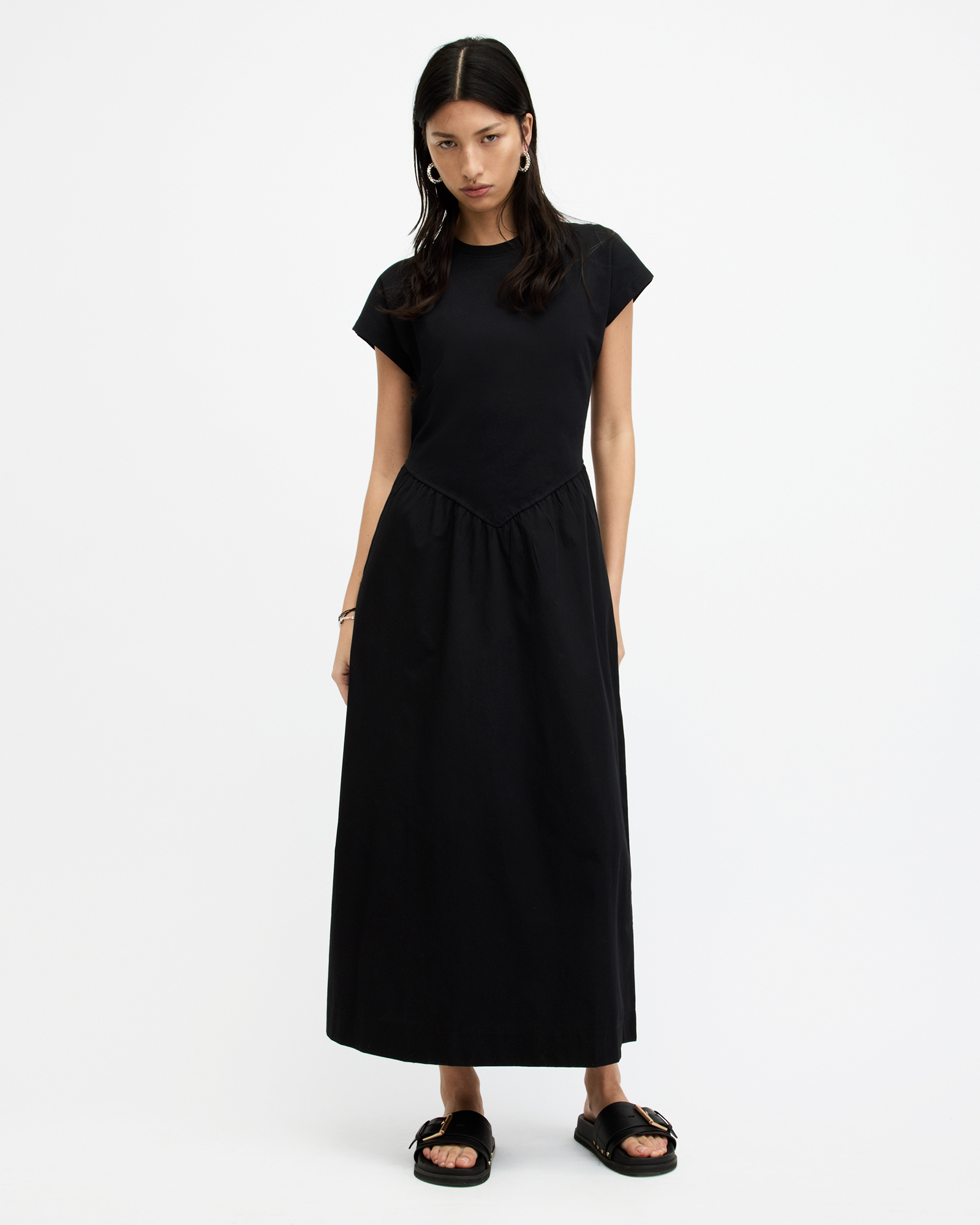 Frankie Short Sleeve Maxi Dress Black | ALLSAINTS