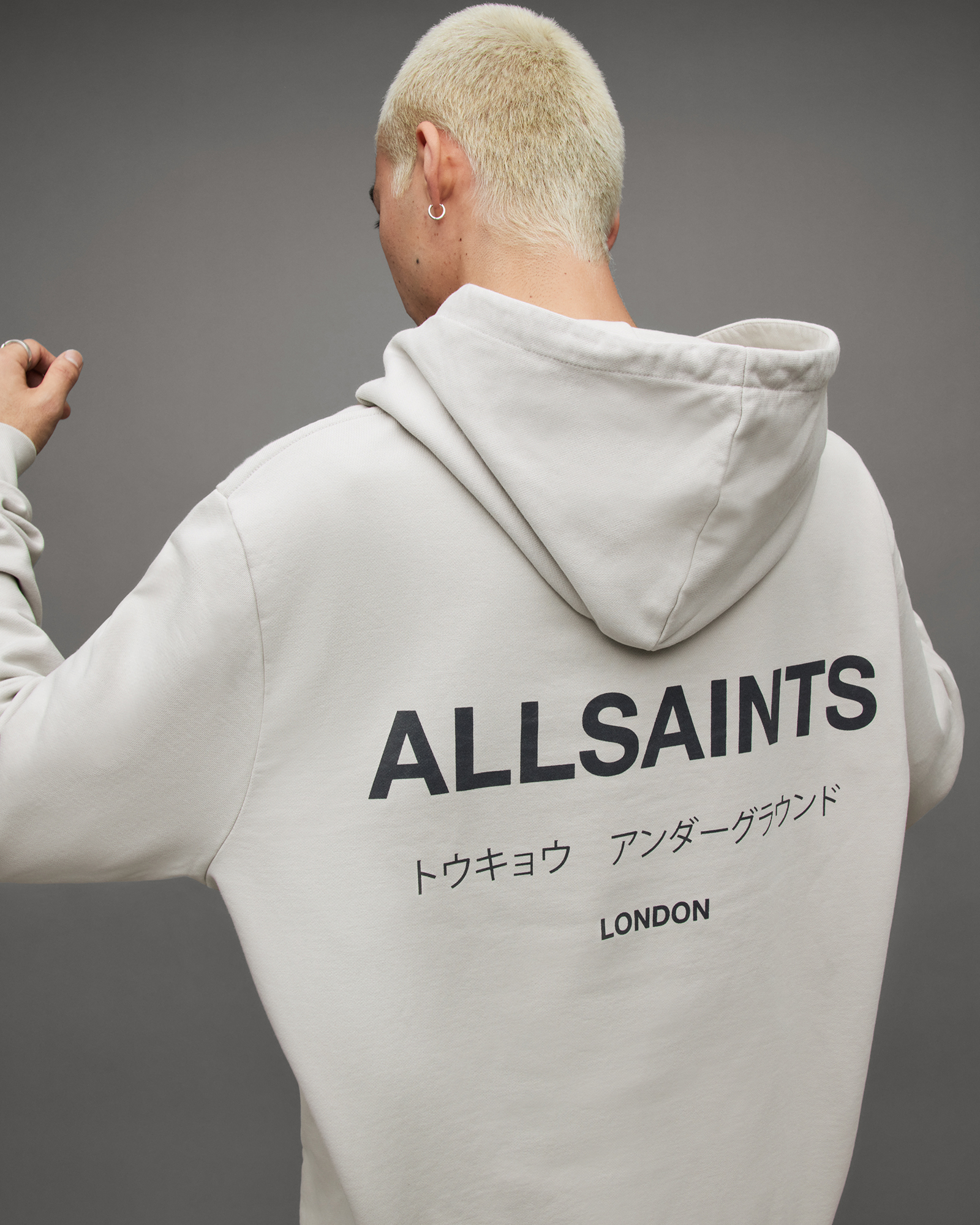 AllSaints Underground Relaxed Fit Pullover Hoodie,, CRATER GREY
