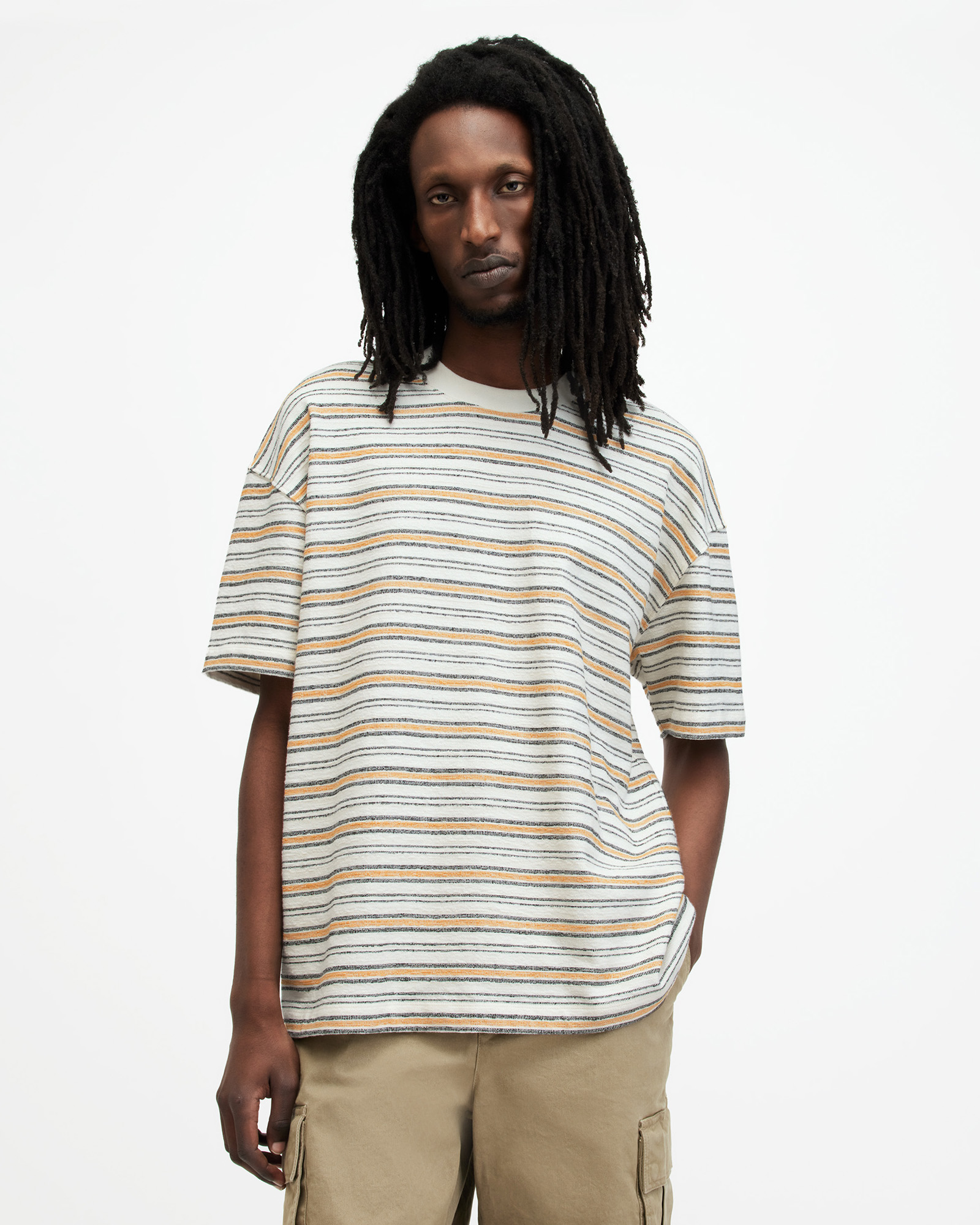 AllSaints Stanton Striped Oversized T-Shirt,, Chalk White, Size: M