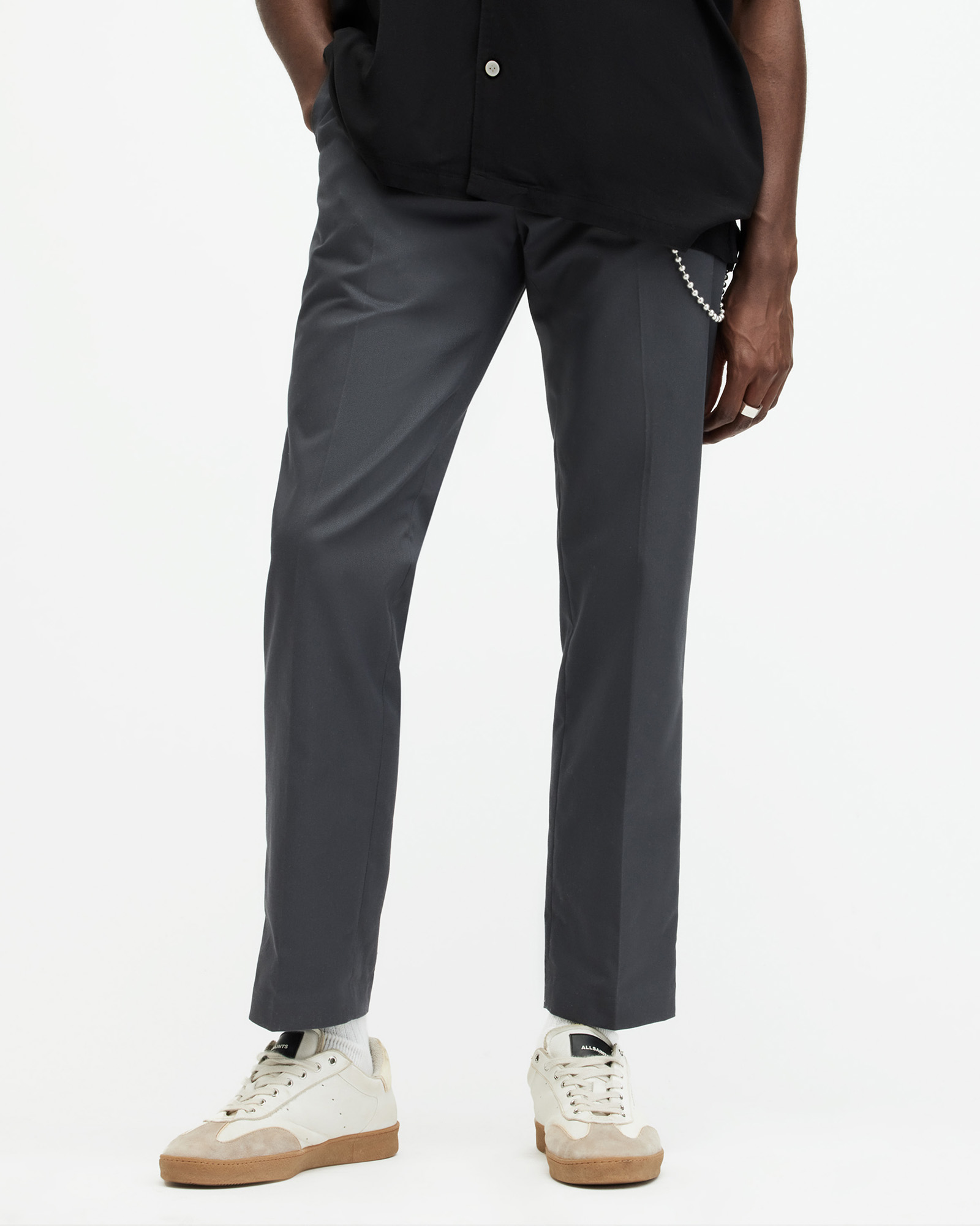 AllSaints Brite Straight Leg Relaxed Trousers,, Slate Grey