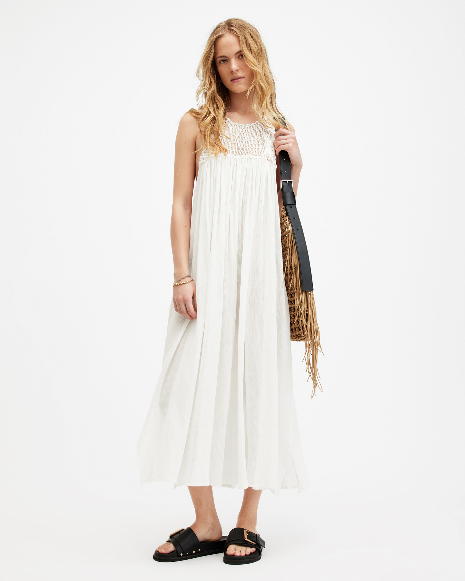 AllSaints Corrs Crochet Maxi Dress,, Chalk White
