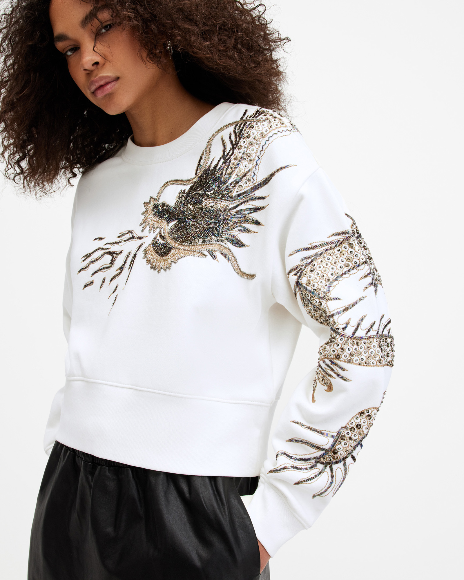 Shop Allsaints Dragon Embellished Separo Sweatshirt In White