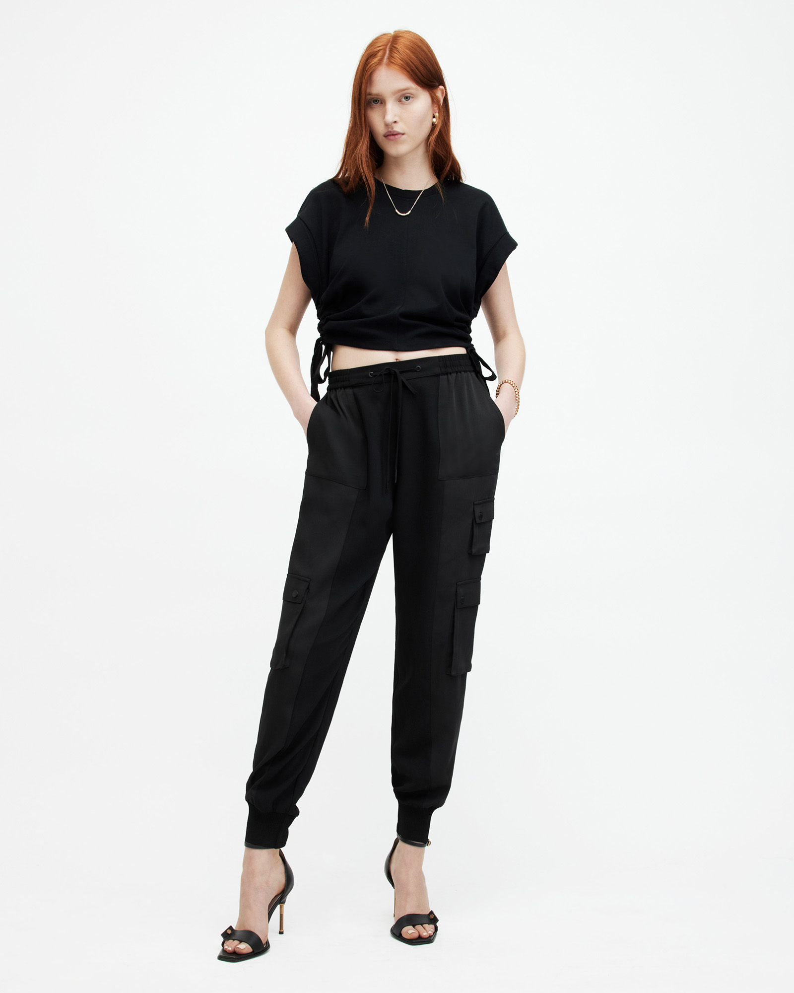 Venus Relaxed Tapered Utility Trousers Black | ALLSAINTS Canada