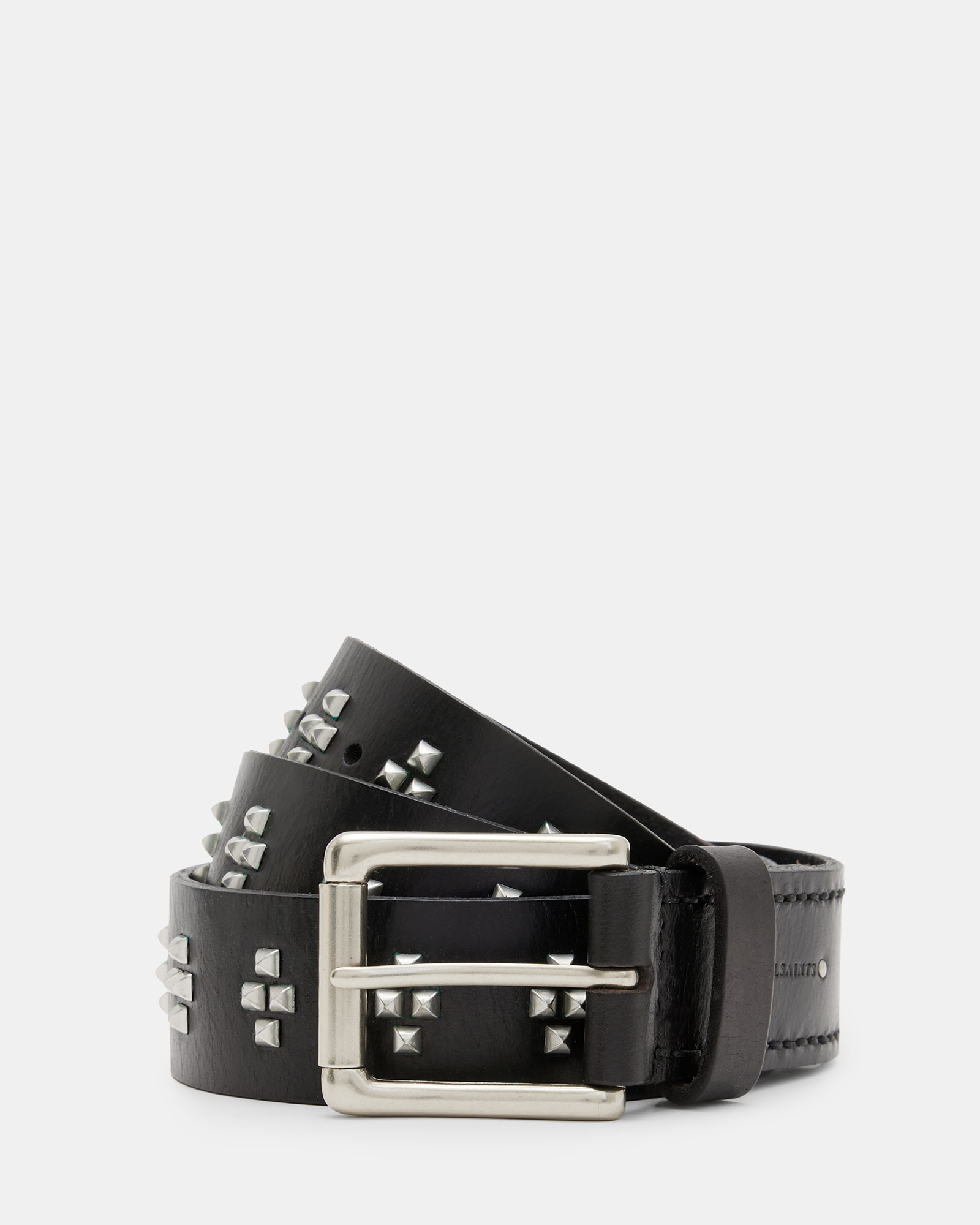 Noa Cross Studded Leather Belt BLACK/DULL NICKEL | ALLSAINTS