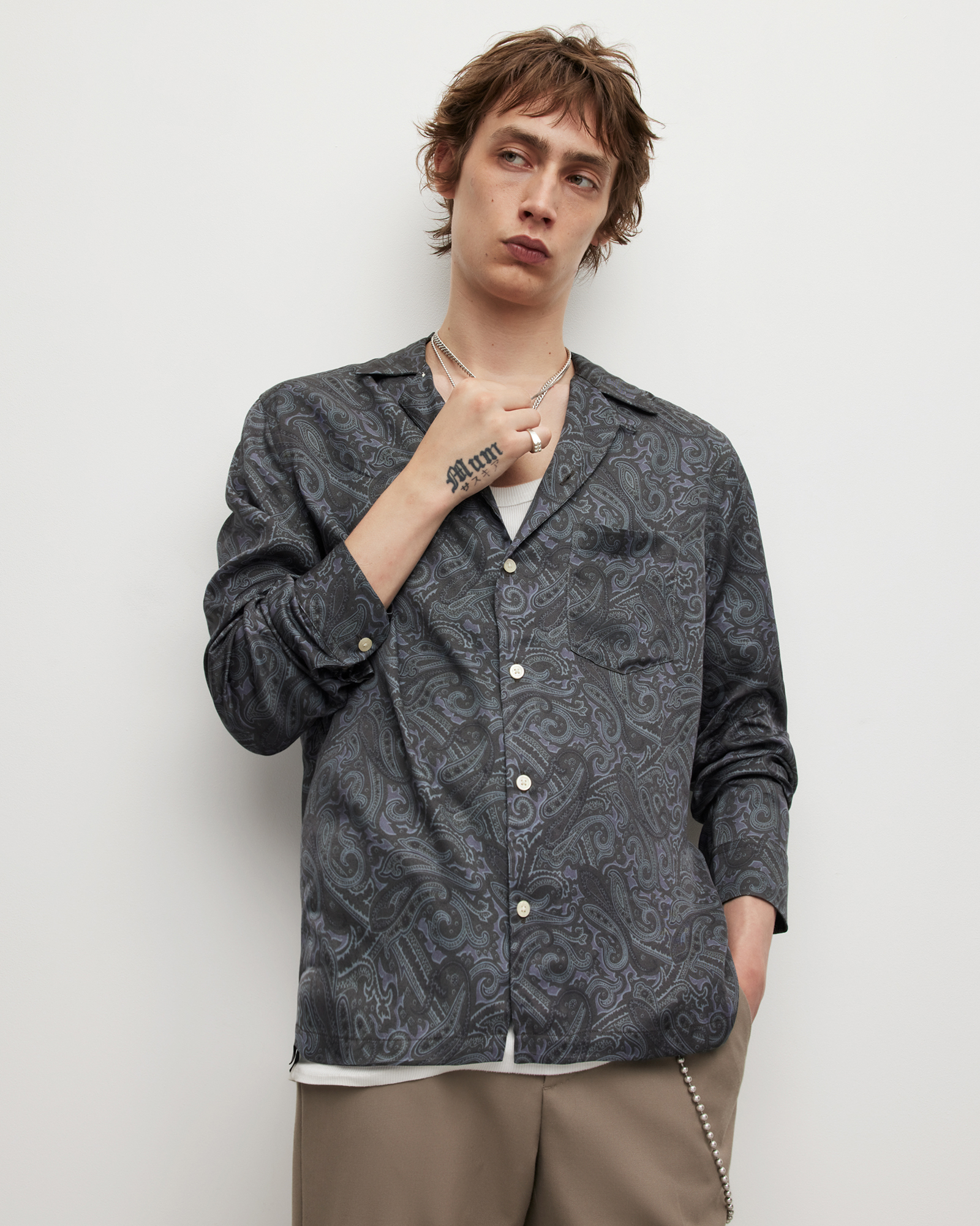 Nidaros Paisley Shirt Black | ALLSAINTS Canada