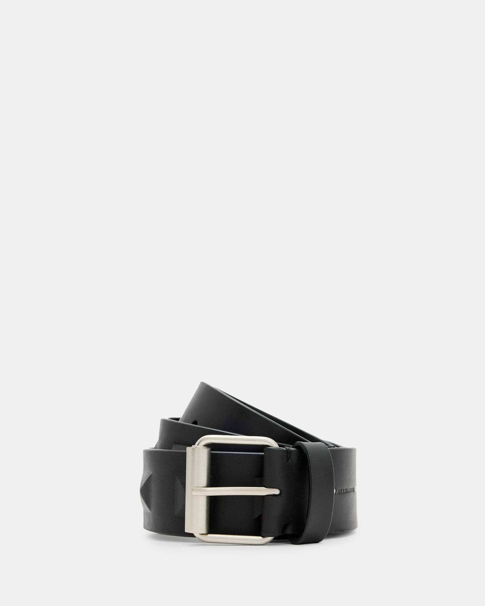 AllSaints Stevie Leather Studded Belt,, Black/antq Nickel, Size: