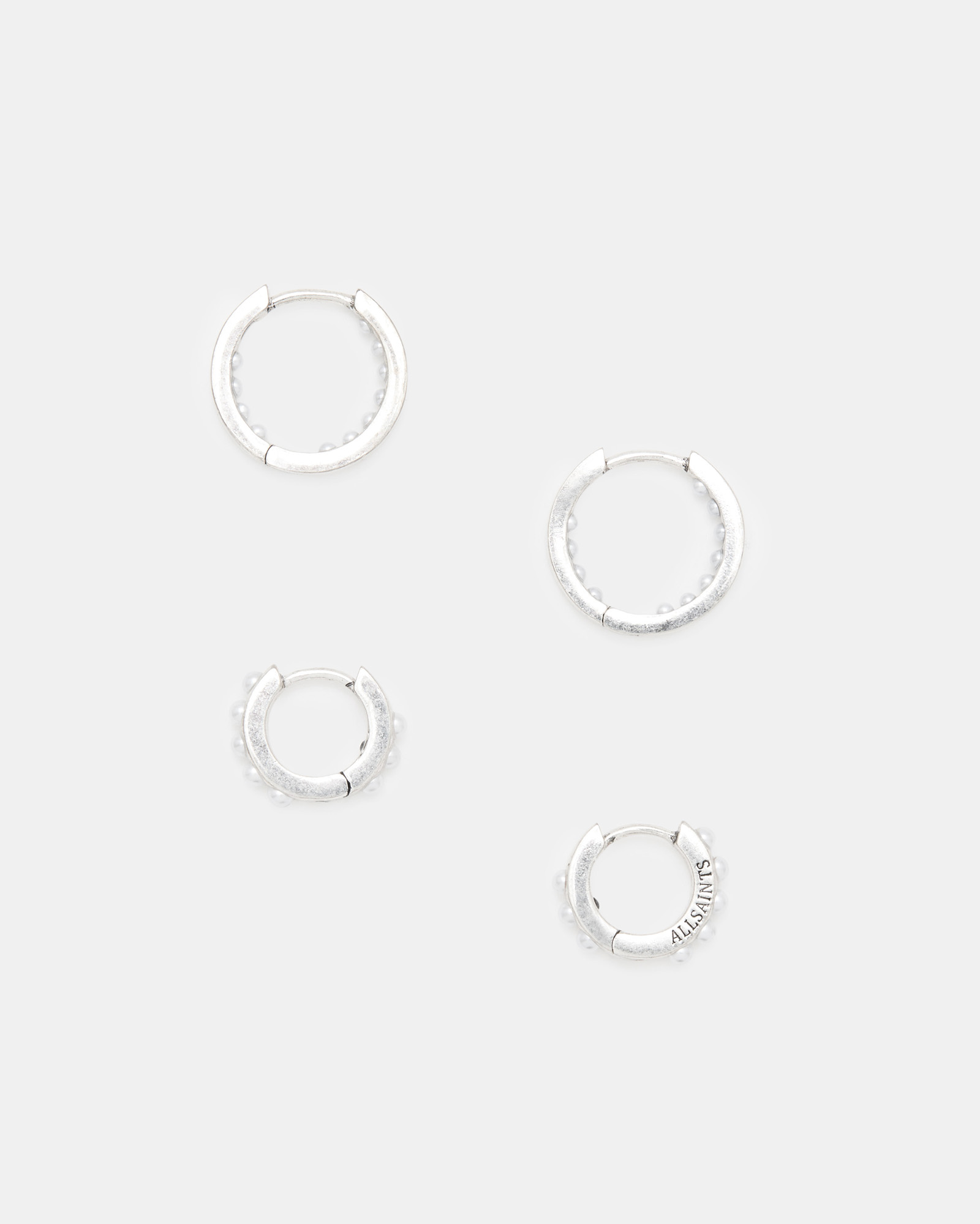 AllSaints Pearl Beaded Hoop Earring Set,, Warm Silver/white, Size: One Size