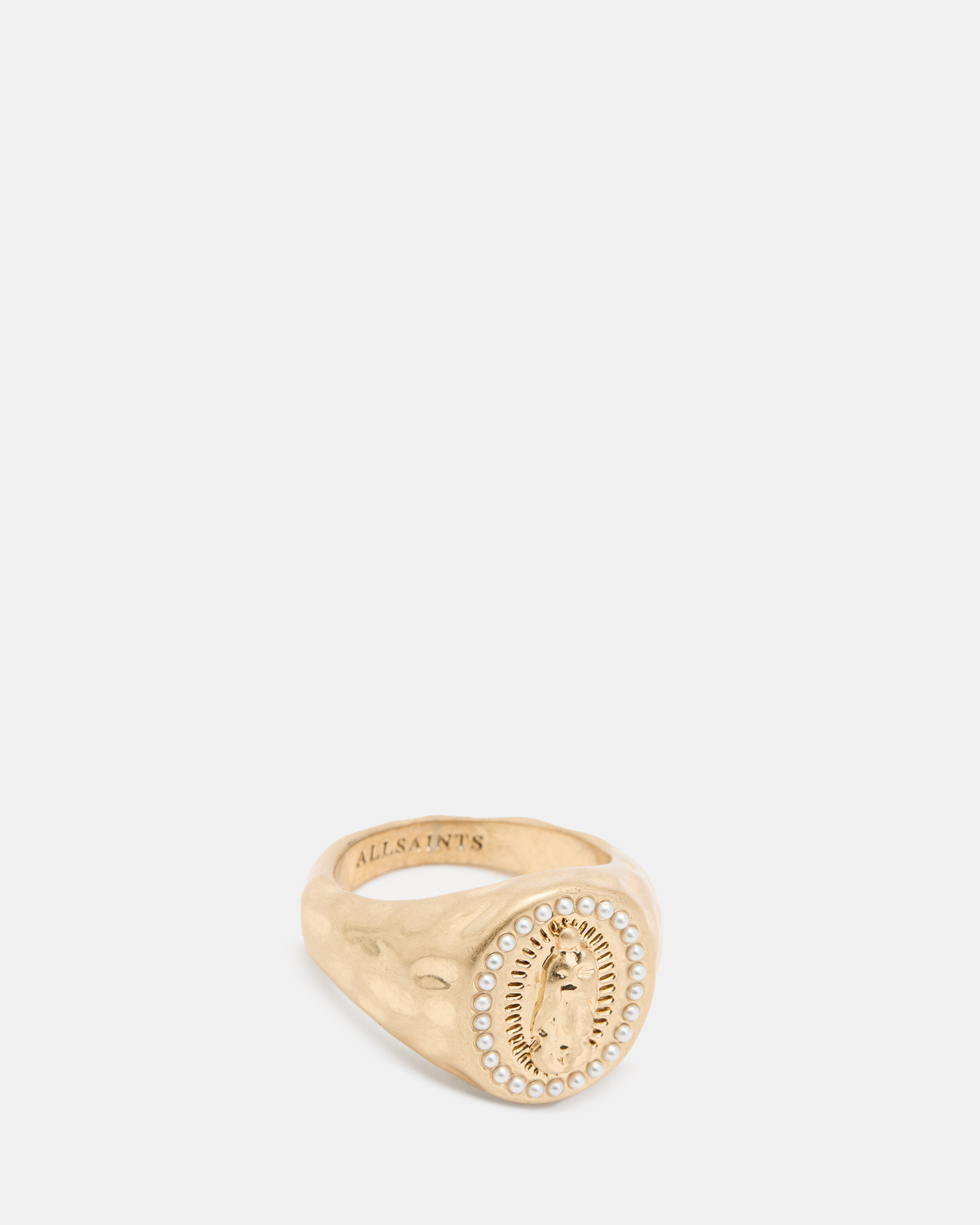 AllSaints Saint Pearl Beaded Ring,, WARM BRASS/WHITE, Size: