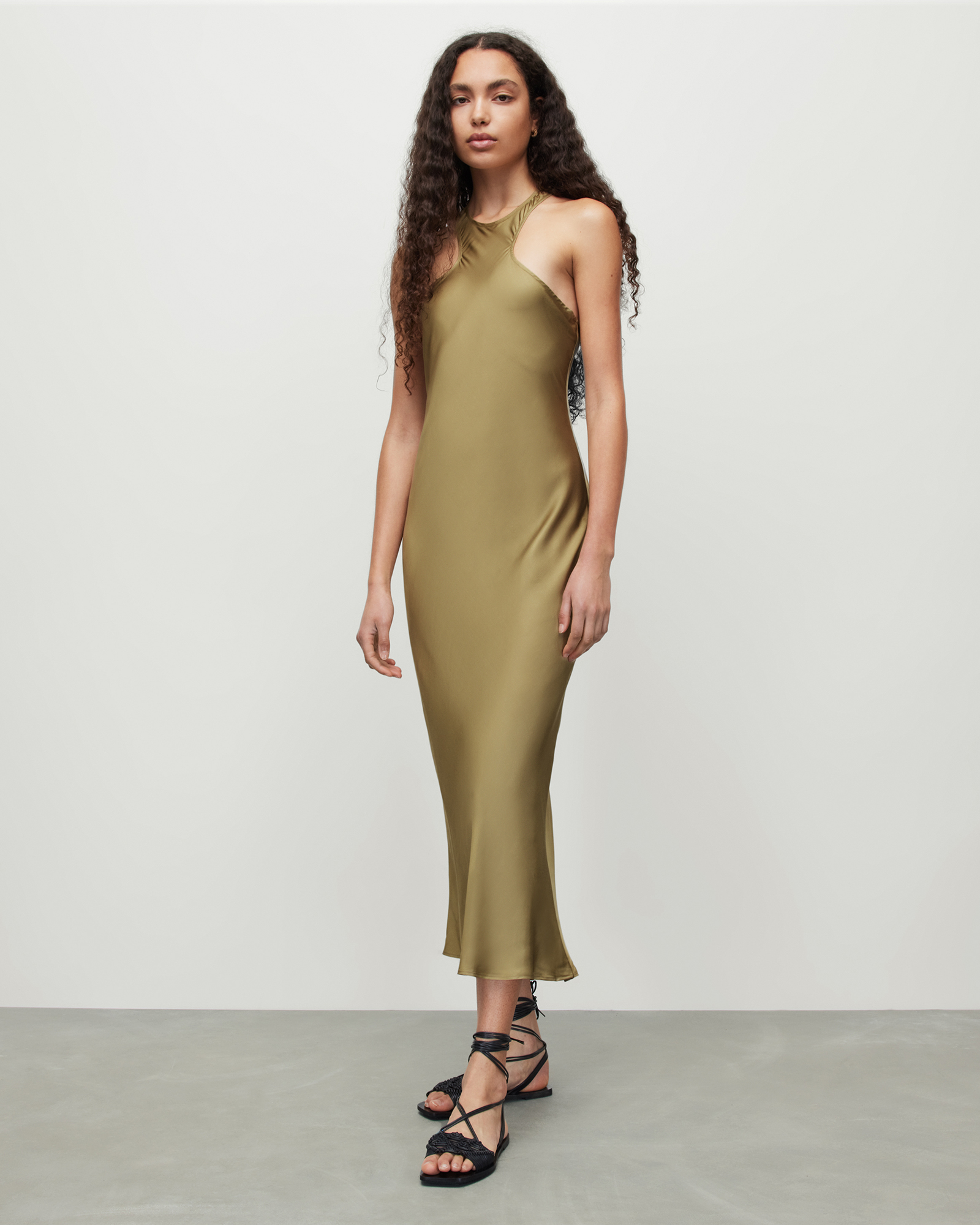 Betina Maxi Dress Pale Olive Green Allsaints 0030