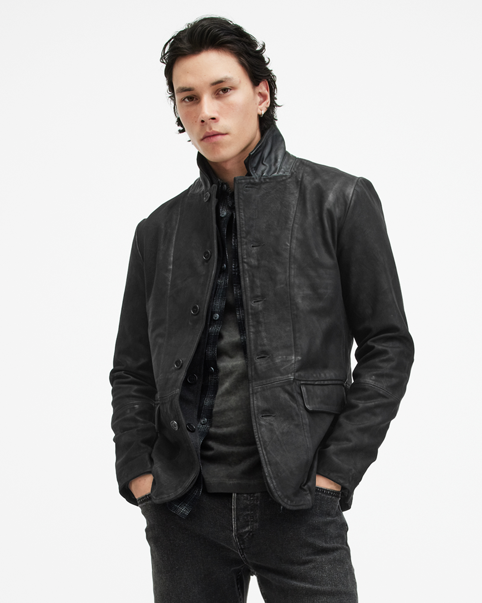 Schwarze deals Lederjacke von AllSaints