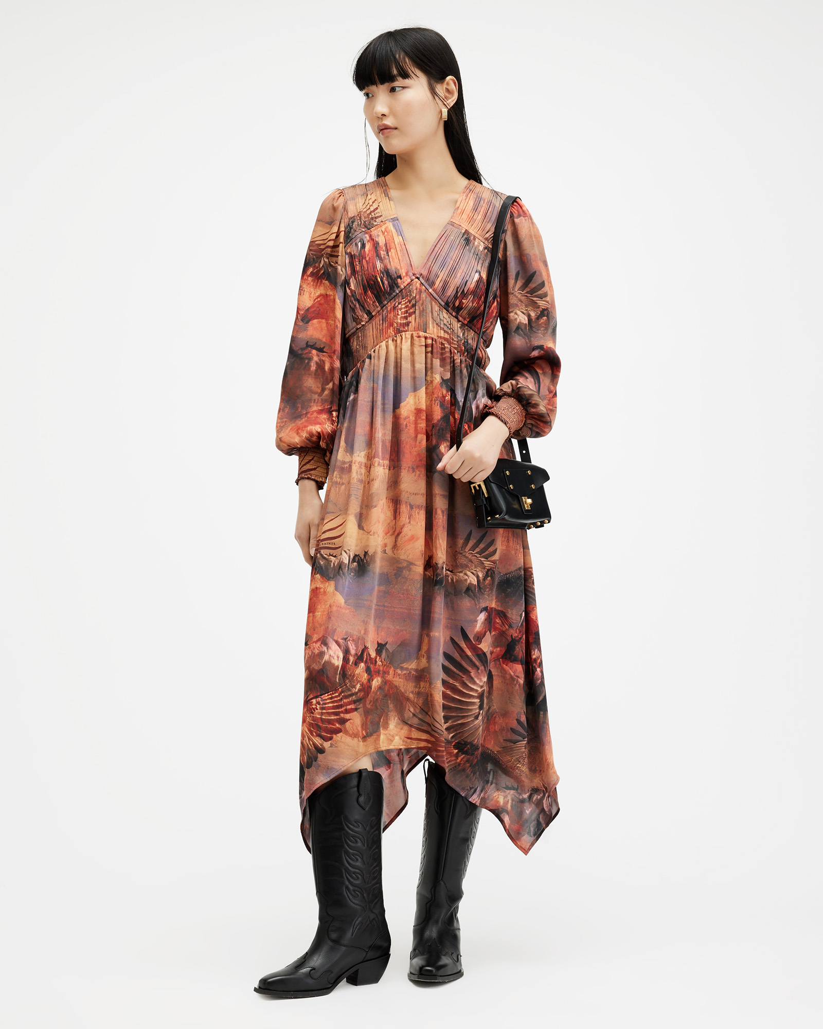 AllSaints Estelle Colca Asymmetric Maxi Dress,, Canyon Purple, Size: UK 8/US 4