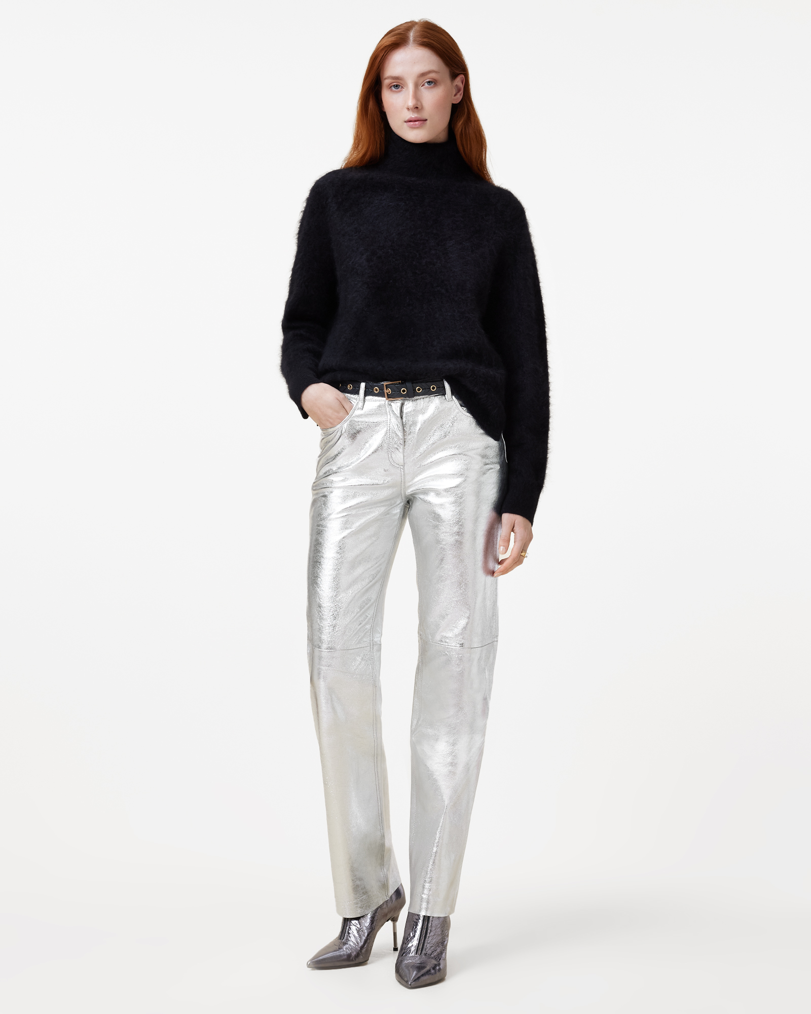 ALLSAINTS ALLSAINTS SAIGE STRAIGHT FIT FOILED LEATHER TROUSERS 