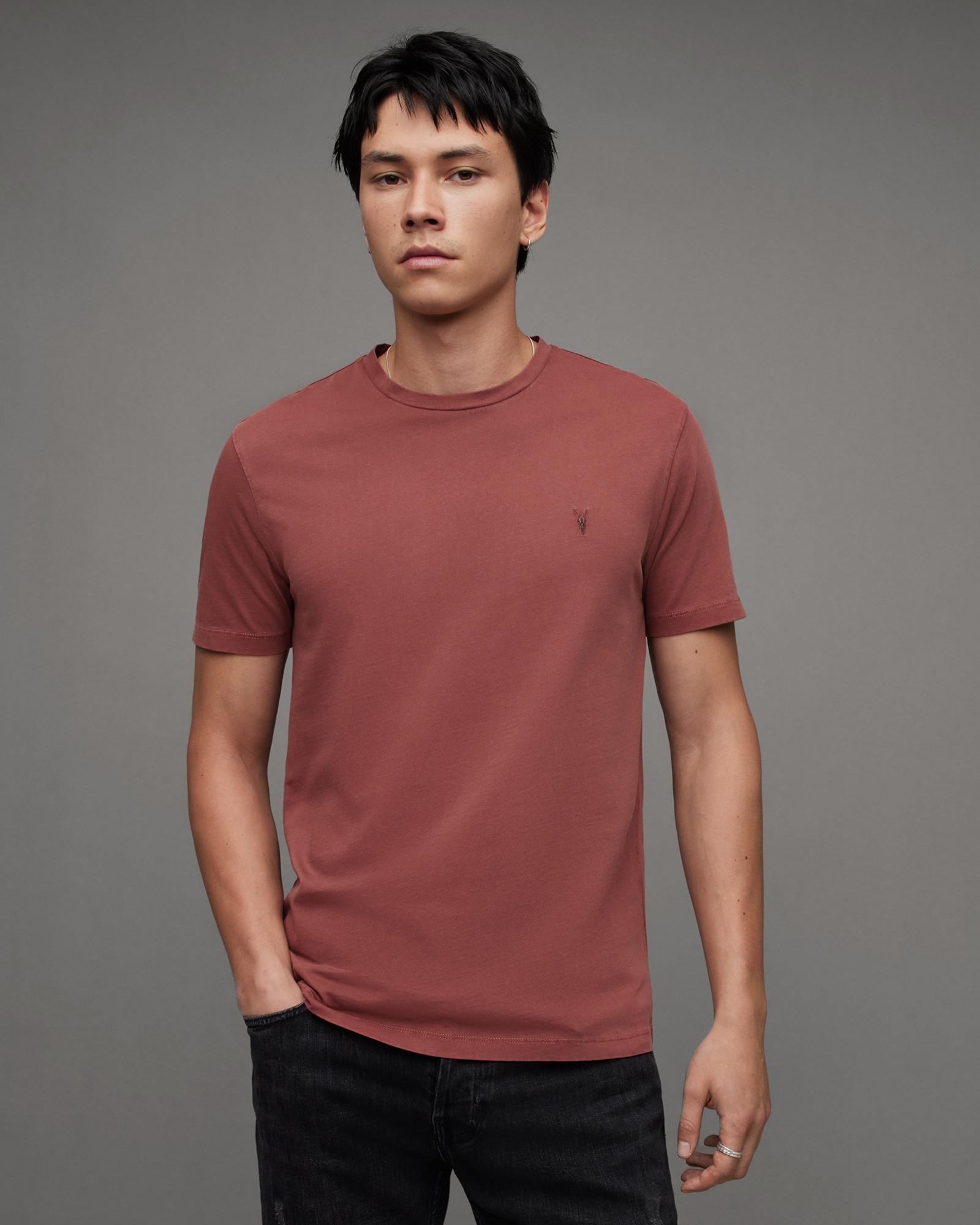 Ossage Crew Neck Slim Ramskull T-Shirt COMET RED | ALLSAINTS