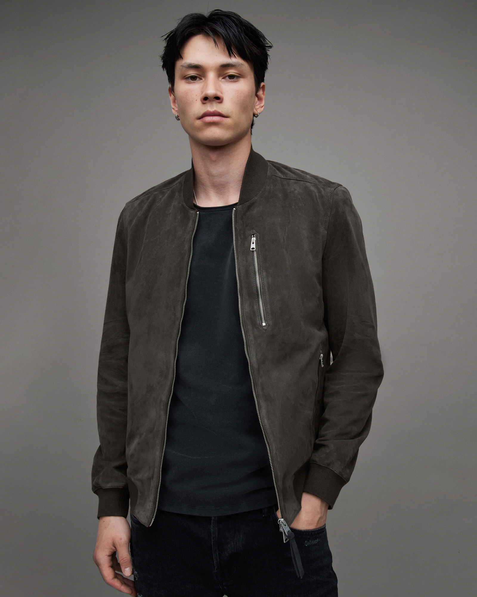 Kemble Suede Bomber Jacket SOOT GREY | ALLSAINTS