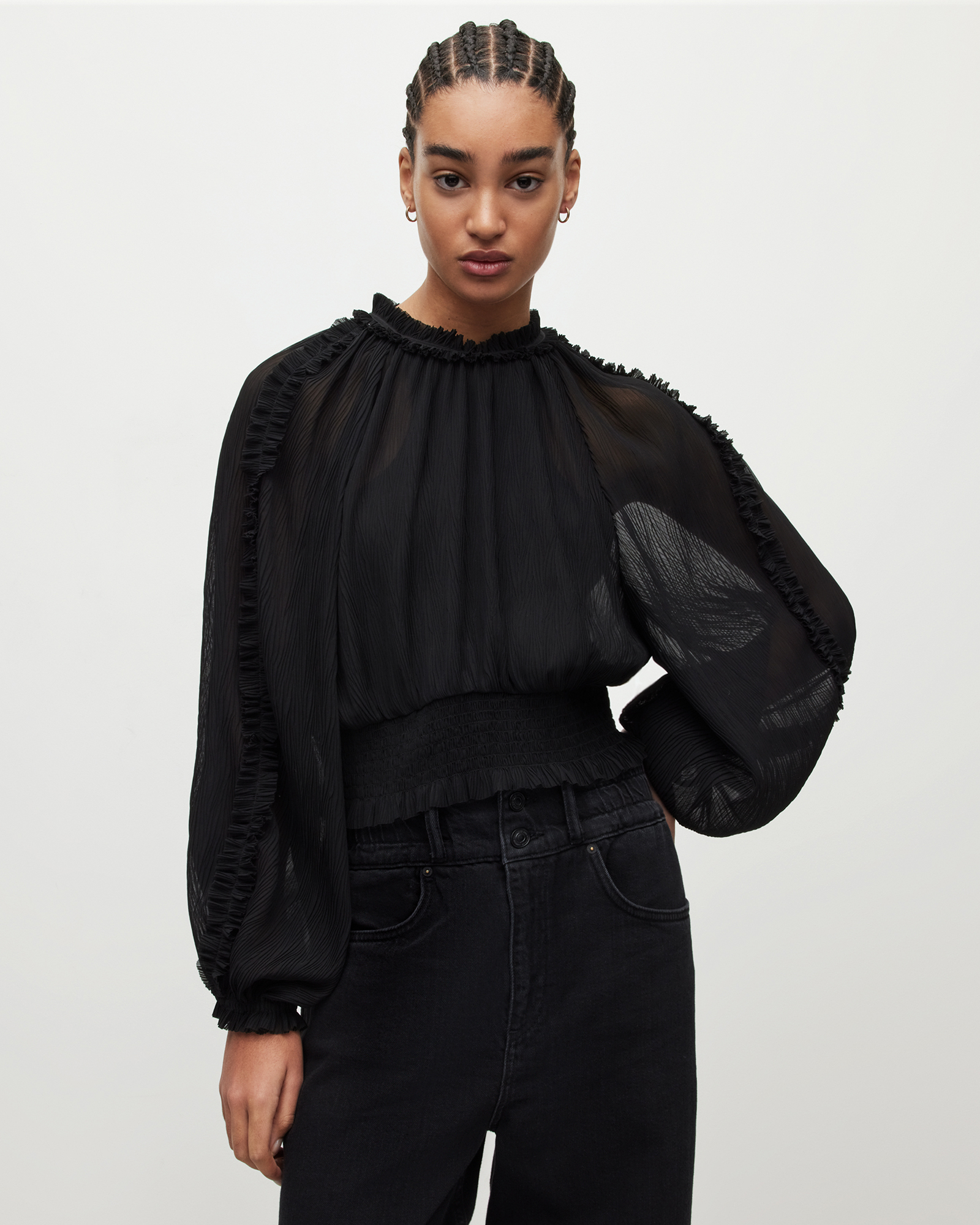 Thallo Frill Top Black | ALLSAINTS