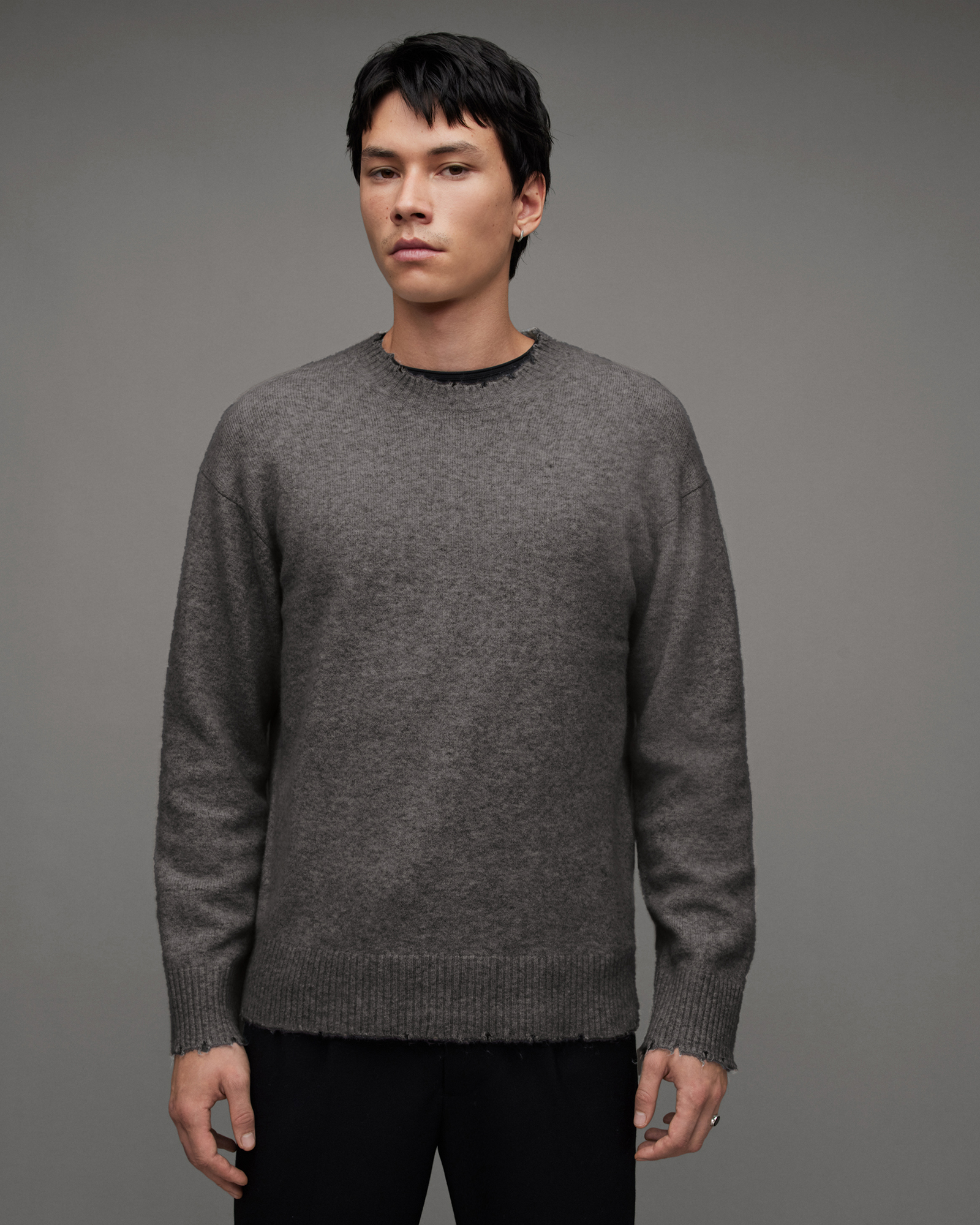 Luka Recycled Distressed Crew Neck Jumper MONUMENT GREY MARL | ALLSAINTS