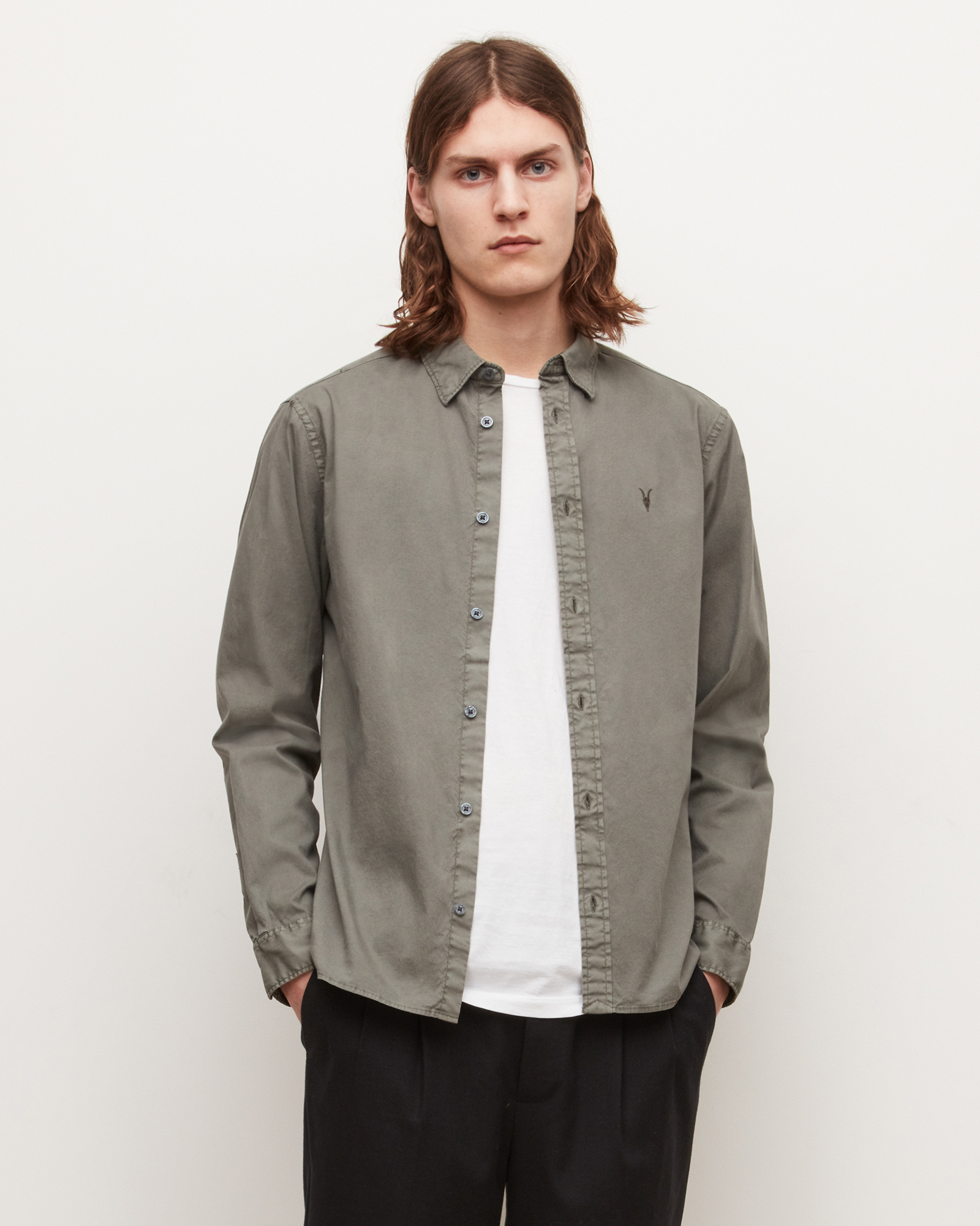 Hawthorne Ramskull Stretch Fit Shirt TARNISHED GREY | ALLSAINTS