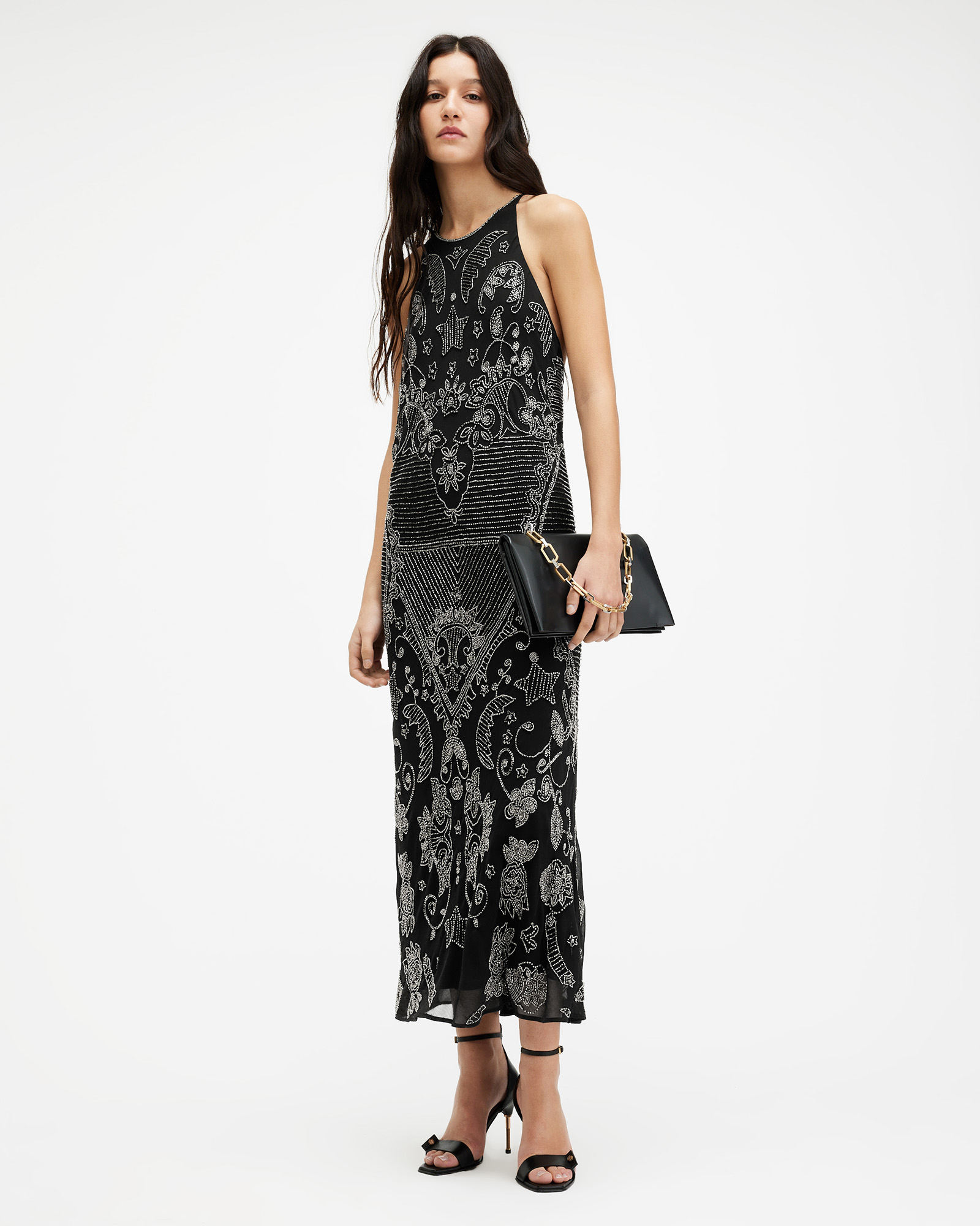 AllSaints Coralie Embellished Maxi Dress,, Black