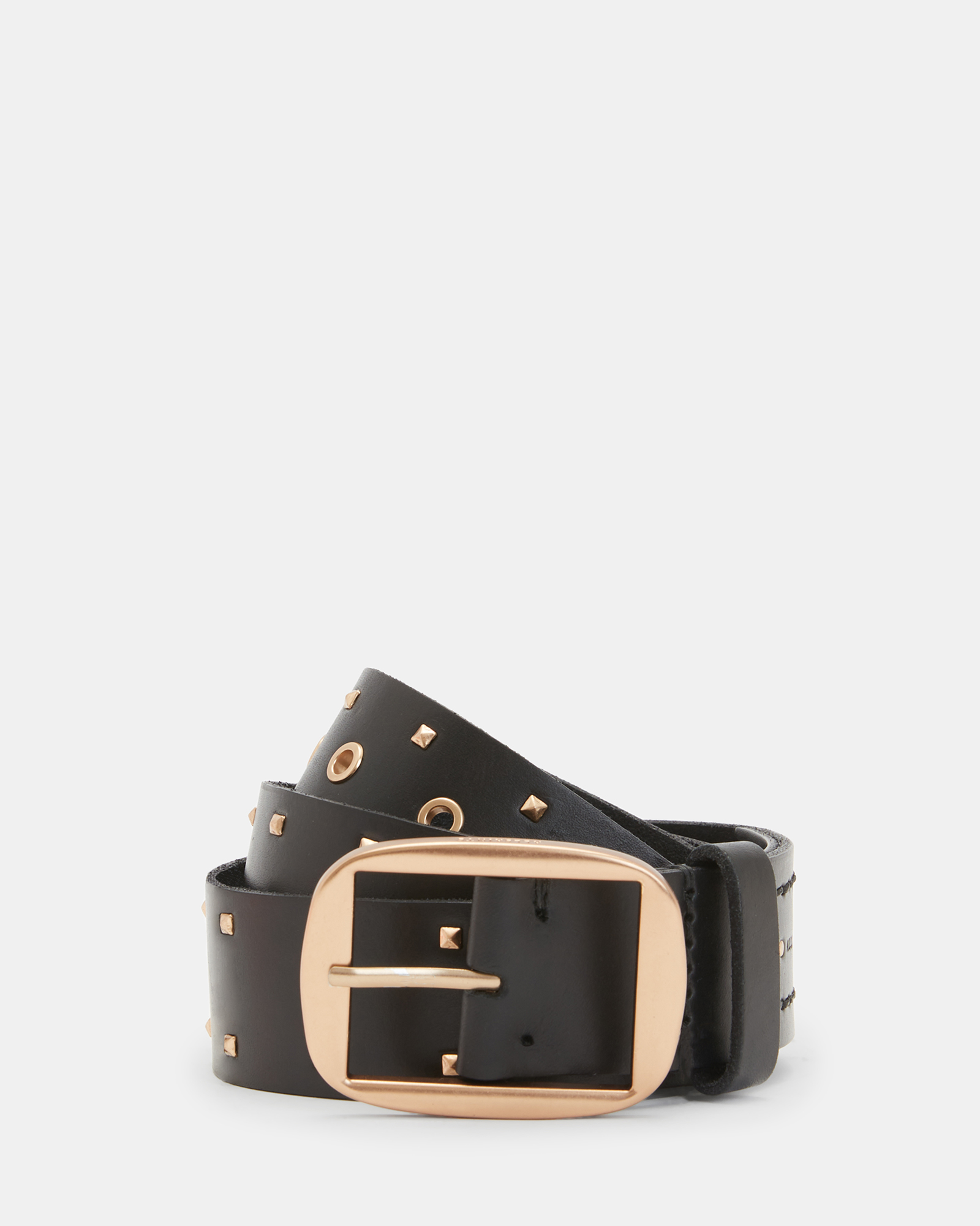 Hattie Leather Studded Belt BLACK/WARM BRASS | ALLSAINTS