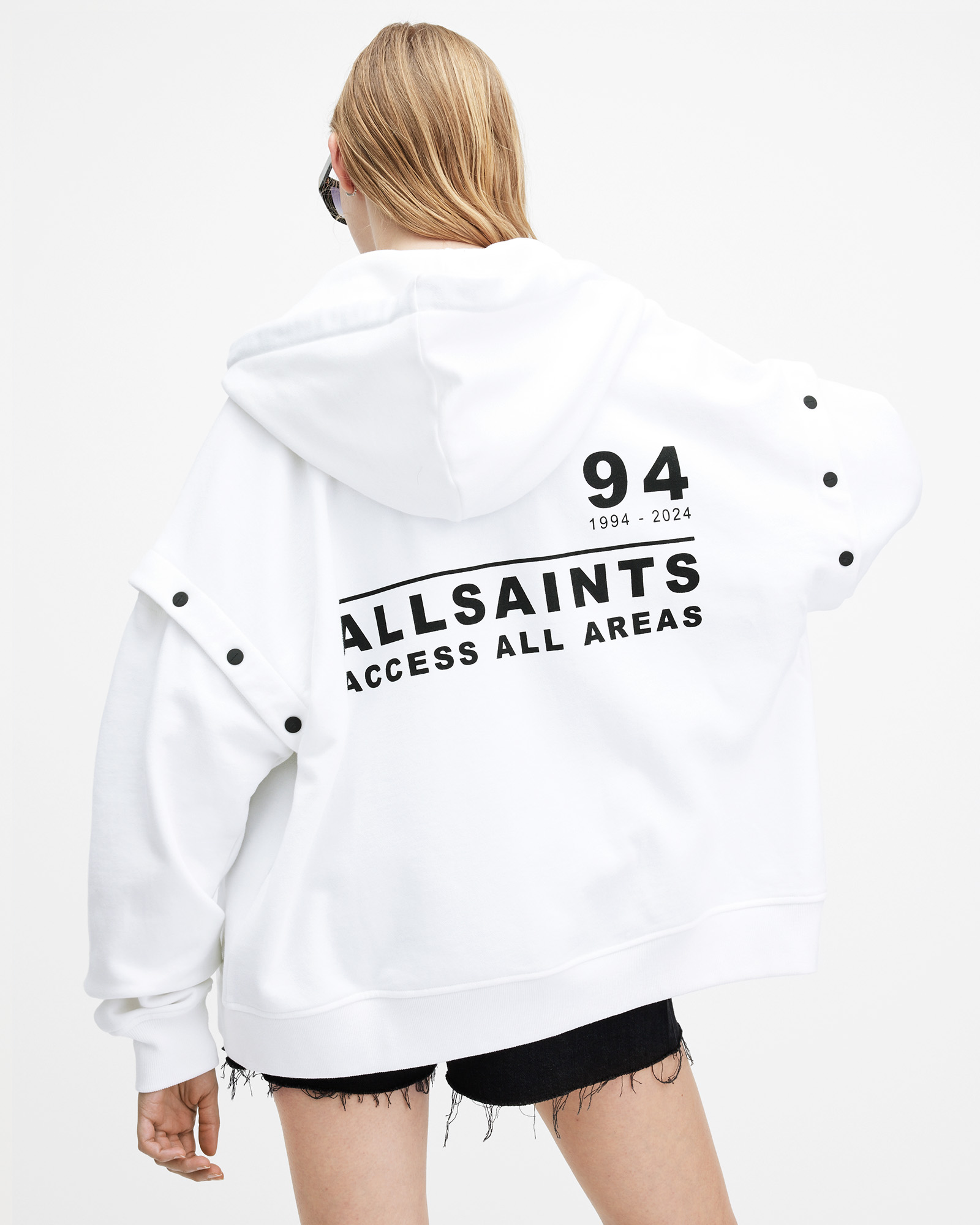 AllSaints Access Amphia Oversized Logo Hoodie,, White, Size: