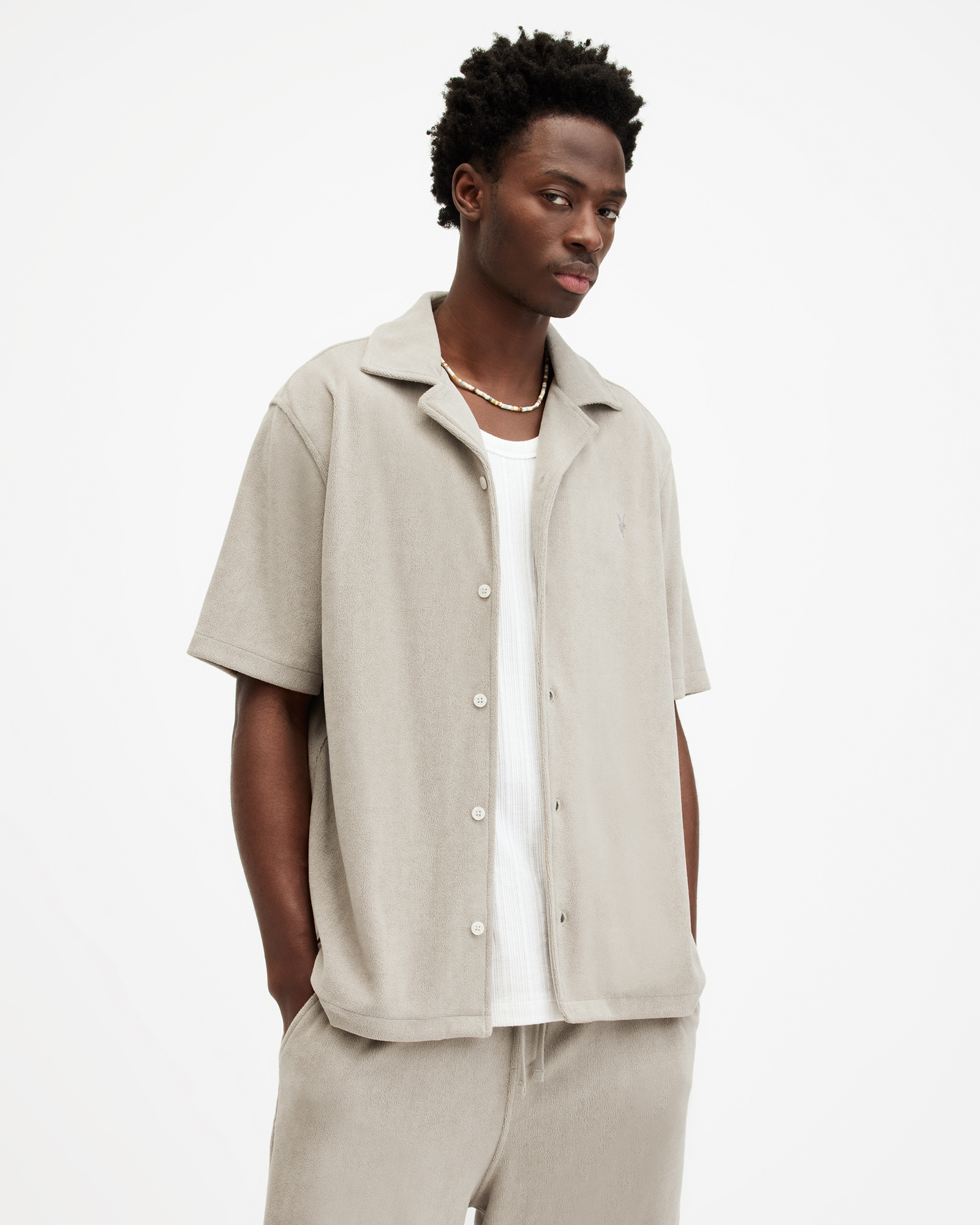 AllSaints Felix Relaxed Fit Towel Shirt,, Stone Taupe