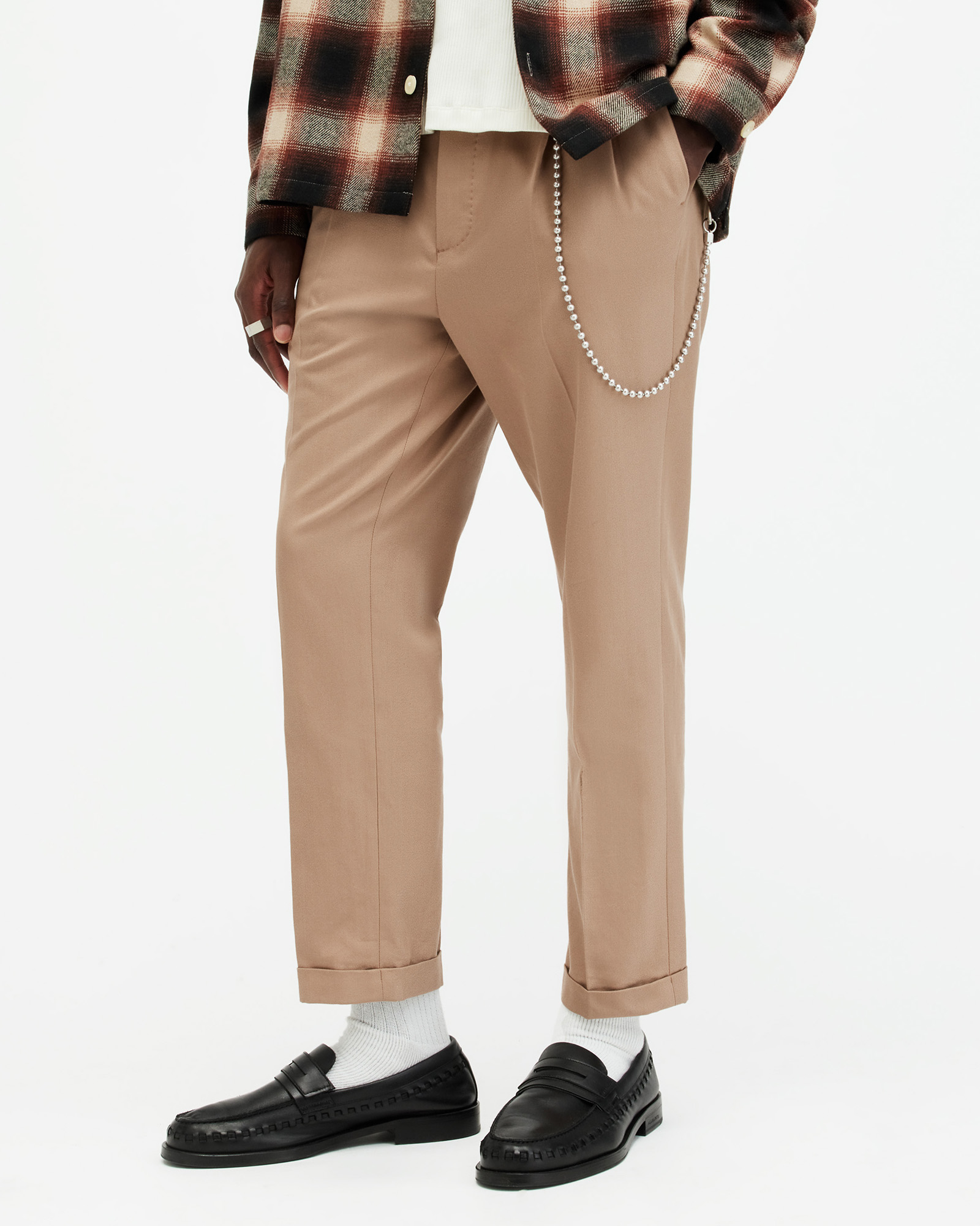 AllSaints Tallis Slim Fit Cropped Tapered Trousers,, TOFFEE TAUPE