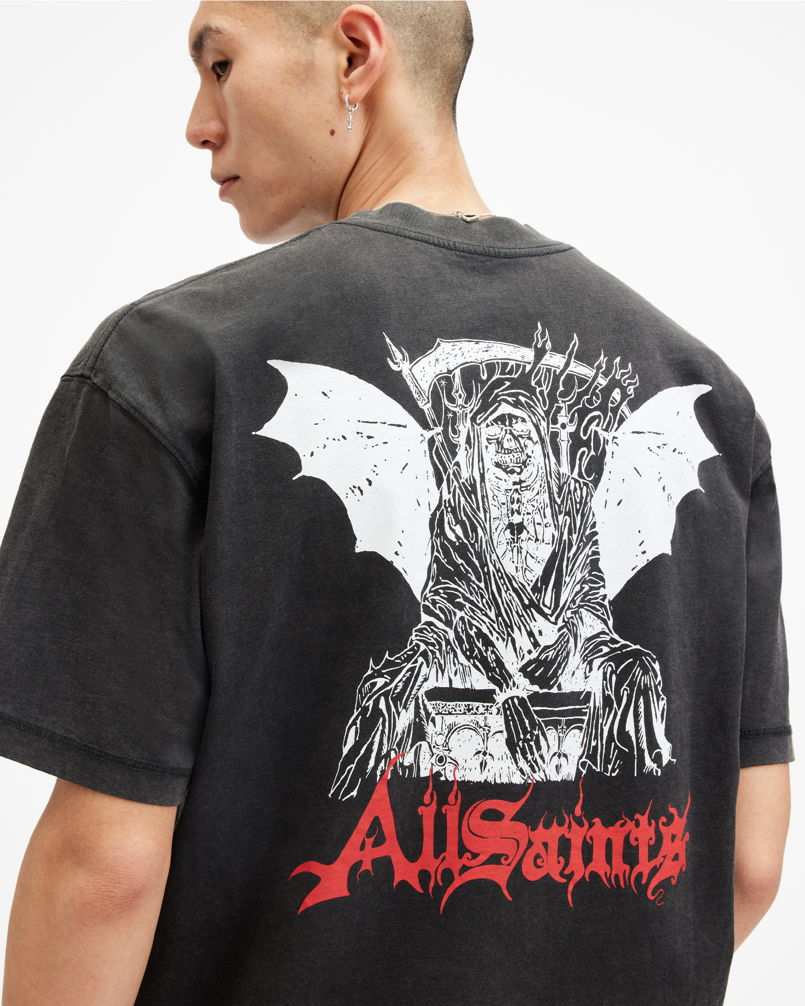 Damienz Logo Print Oversized T Shirt Washed Black Allsaints