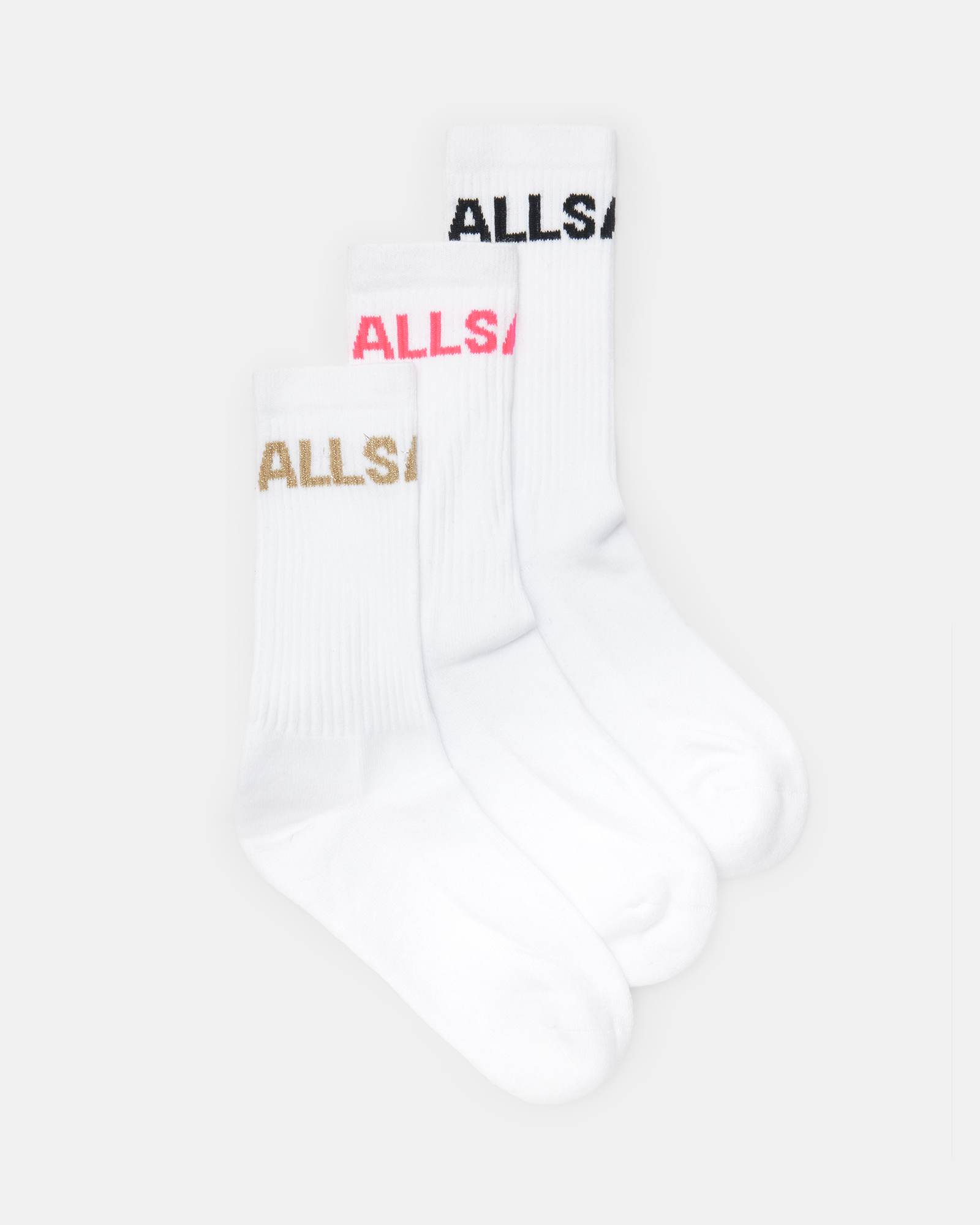 AllSaints Jae Logo Socks 3 Pack,, WHITE MULTI