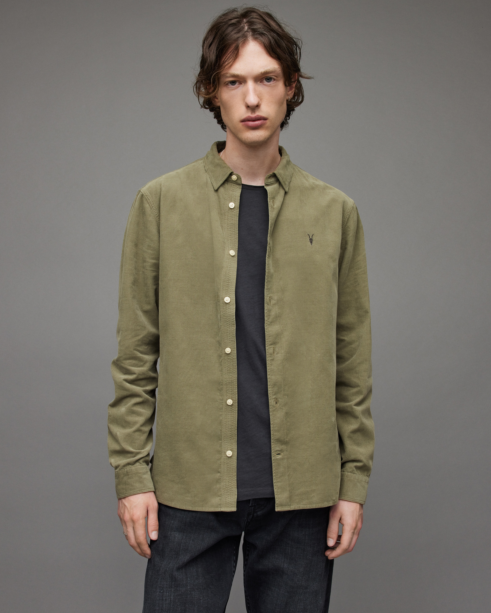 Birchwood Ramskull Corduroy Shirt DUSTY OLIVE GREEN | ALLSAINTS