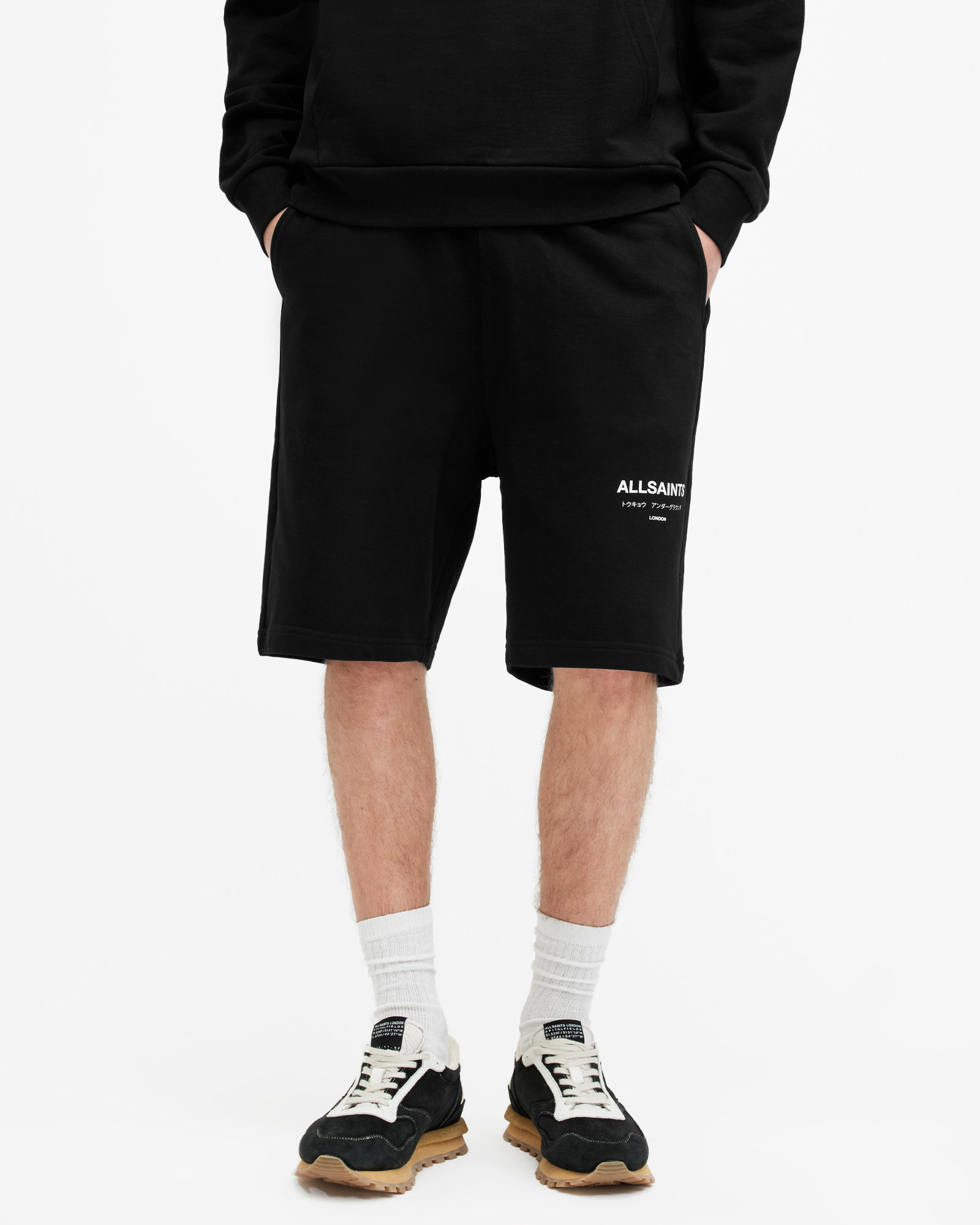 Allsaints Underground Relaxed Fit Sweat Shorts In Jet Black