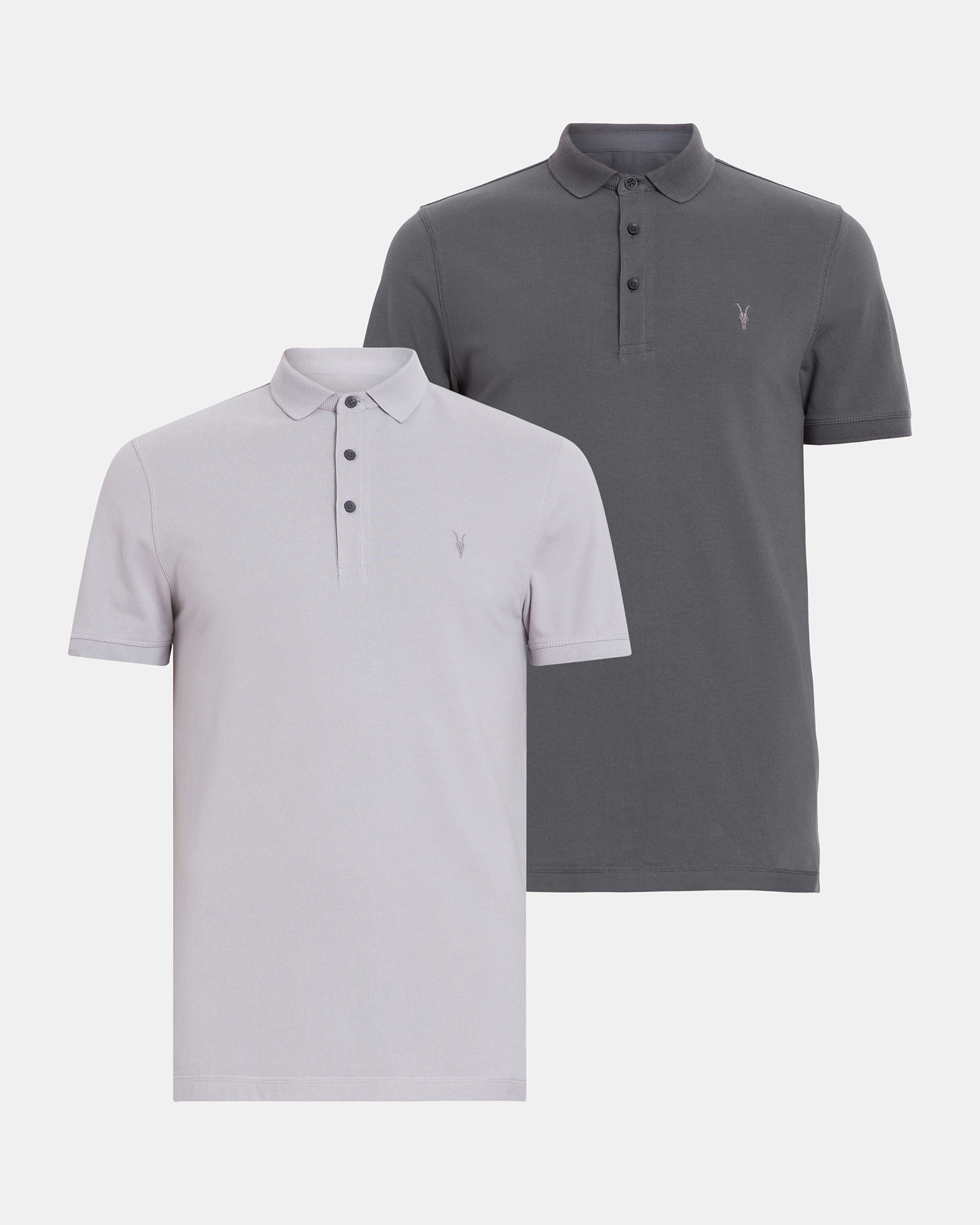 Allsaints Reform Short Sleeve Polo Shirts 2 Pack In Static Grey/galaxy