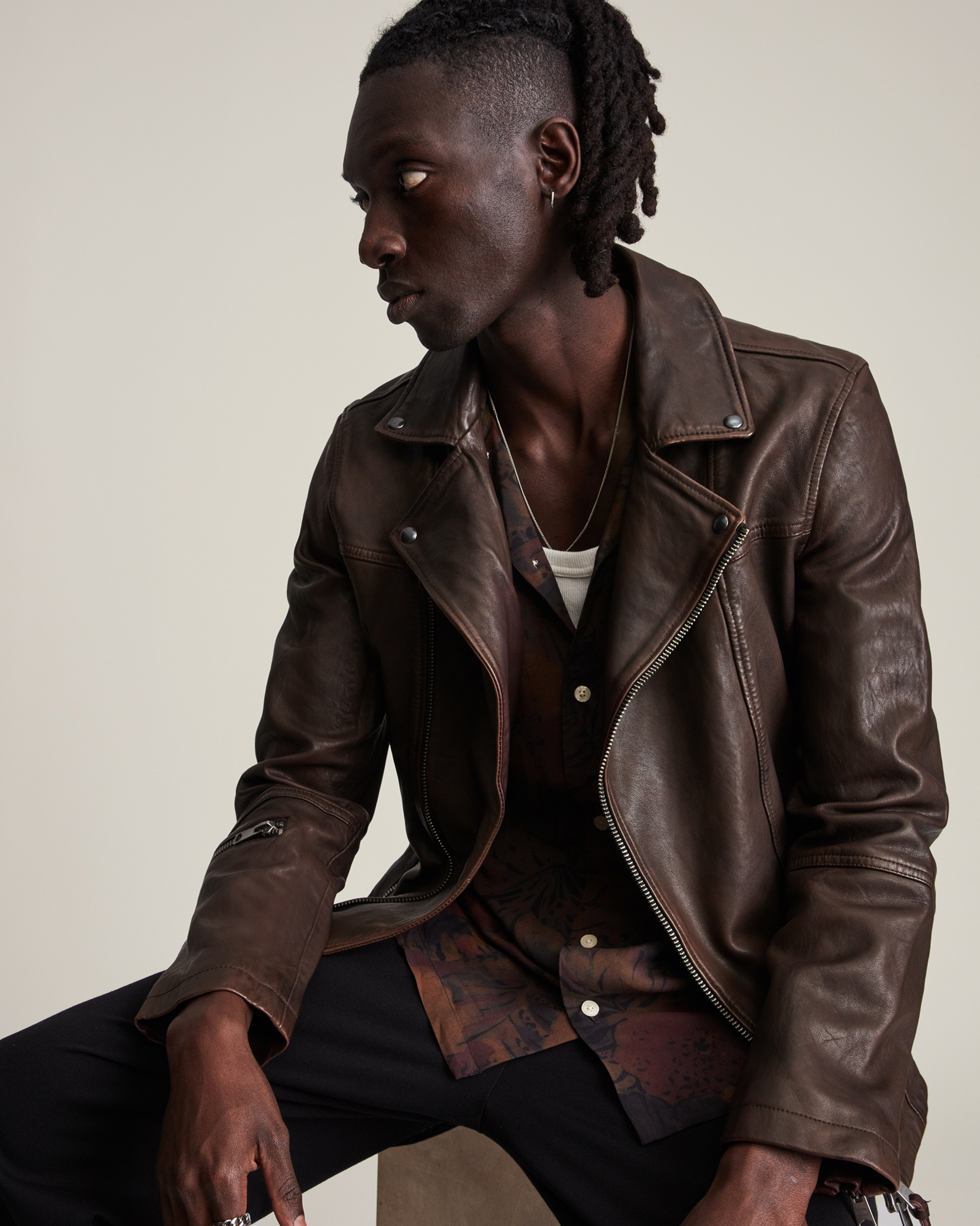 Heron Leather Biker Jacket CHARRED RED | ALLSAINTS