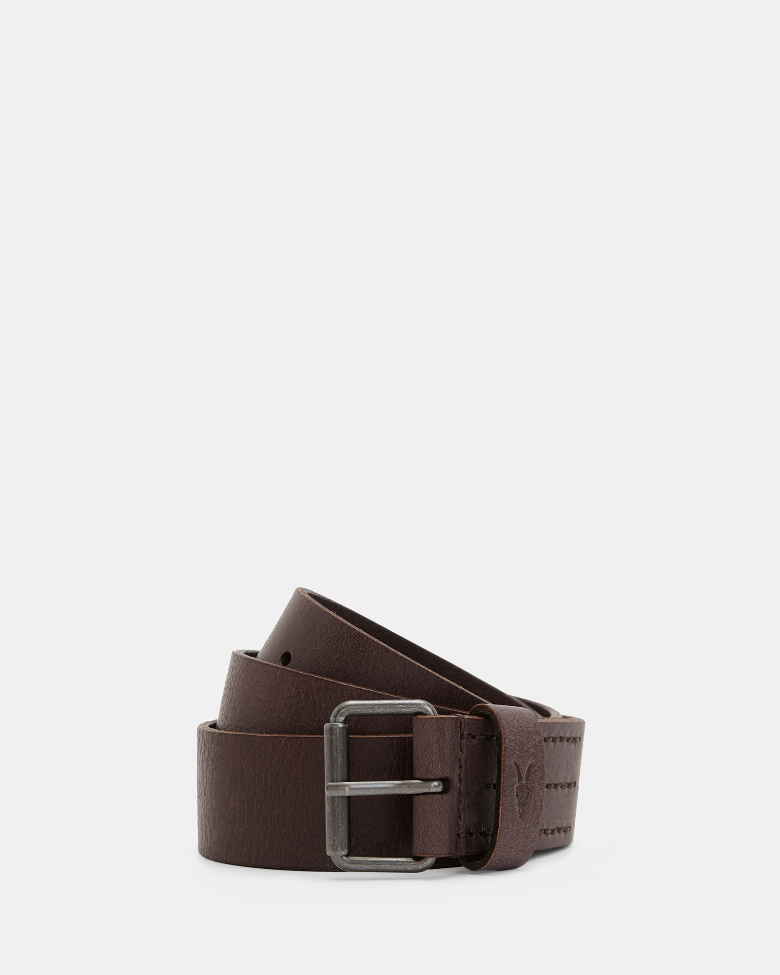 AllSaints Dunston Leather Embossed Belt,, Brown, Size: