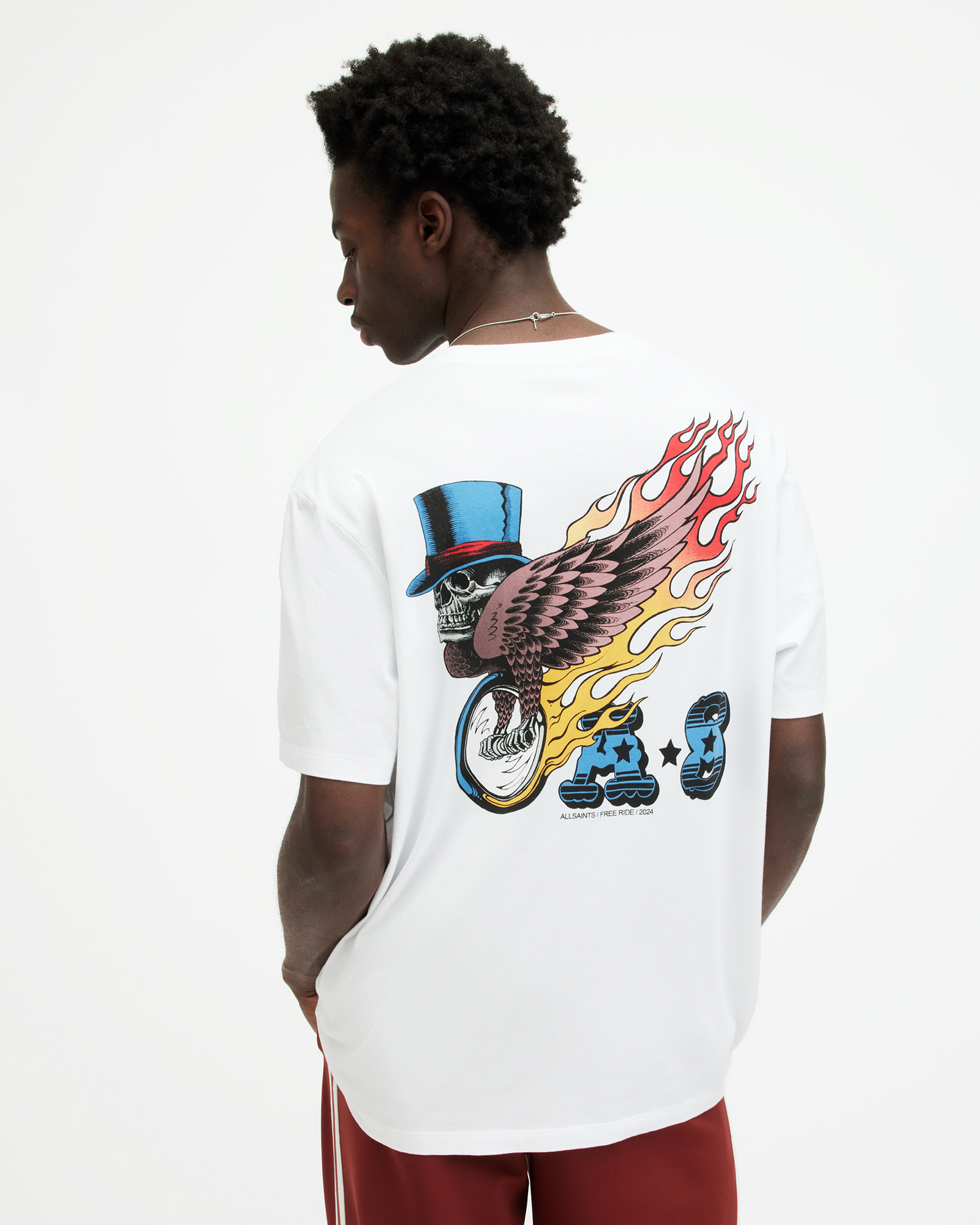 AllSaints Roller Graphic Print Crew Neck T-Shirt,, Optic White