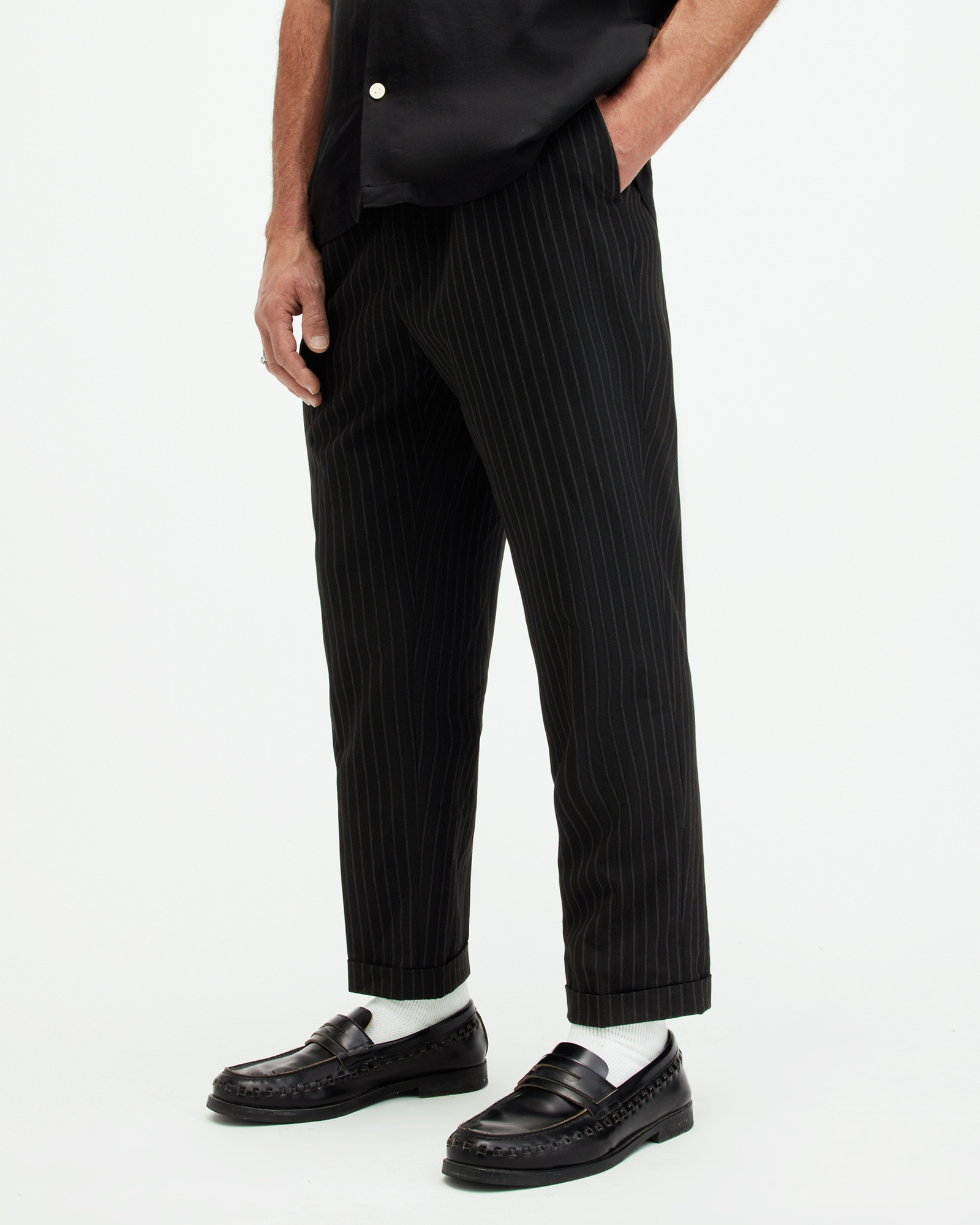 Allsaints Dice Tallis Slim Fit Cropped Tapered Trousers In Black
