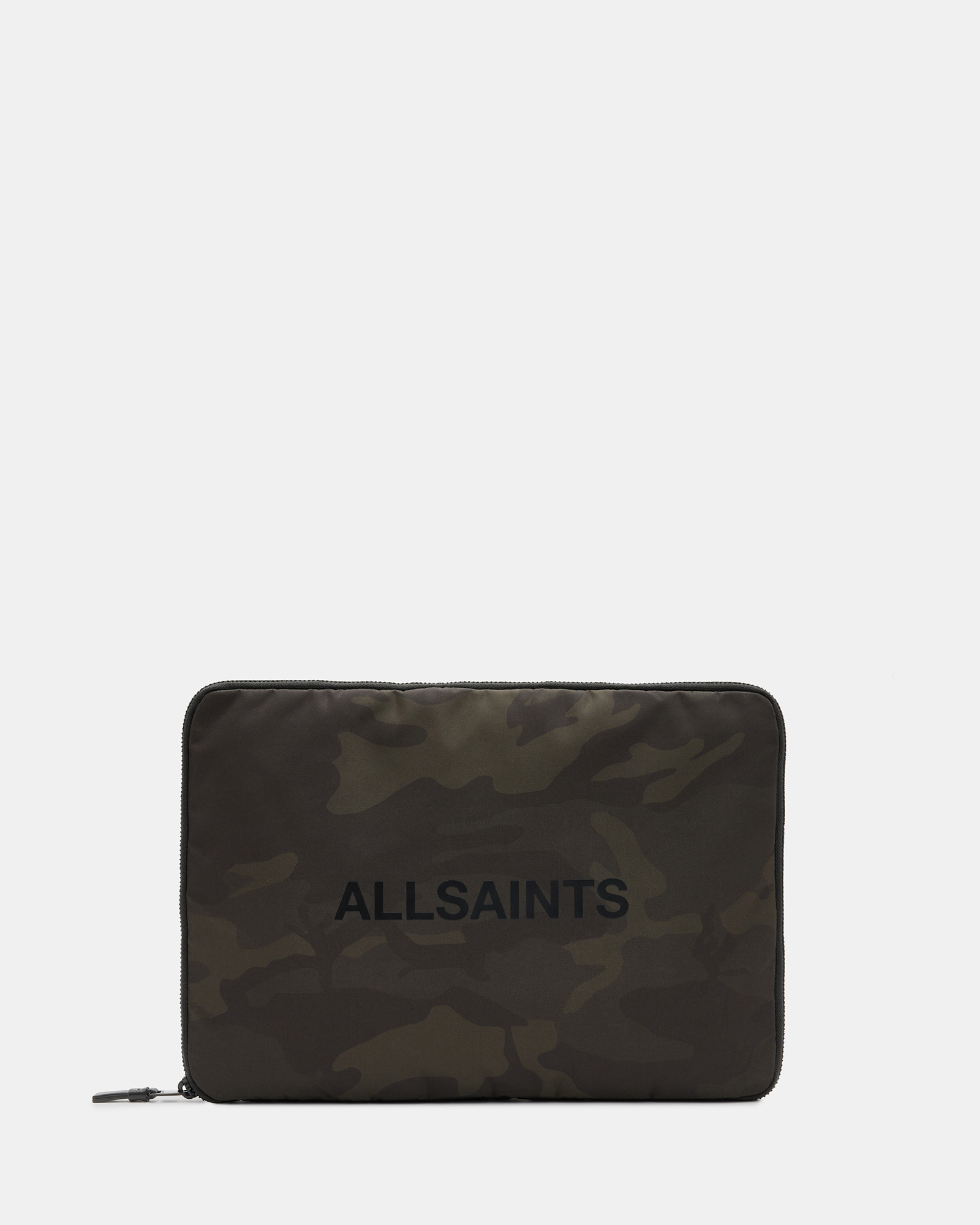 Allsaints Saff Camouflage Embossed Logo Laptop Case In Camo Green