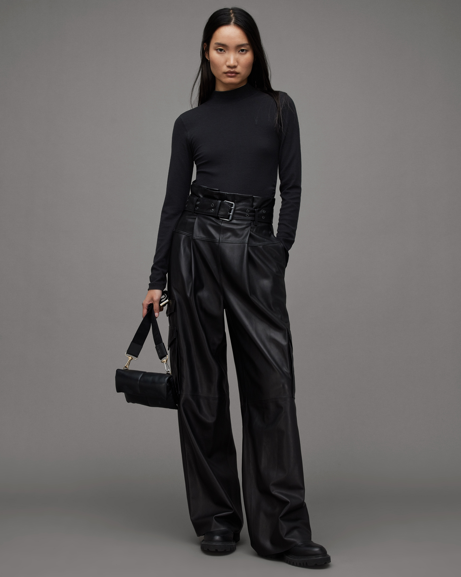 Rina Crew Neck Long Sleeve Top Black | ALLSAINTS