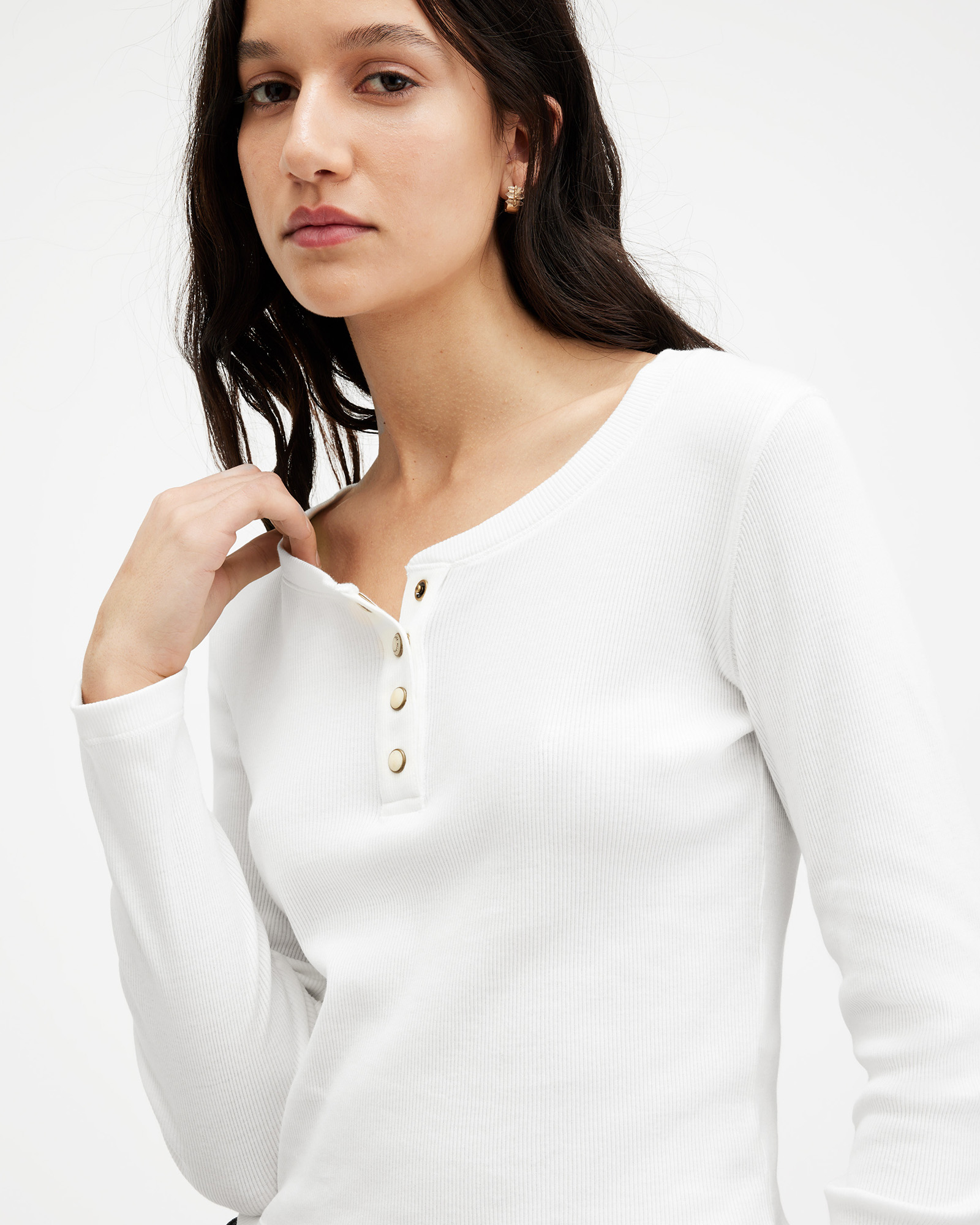 AllSaints Cleo Top offers $219 Puff Sleeve Mock Neck Blouse US 0 XS Optic White B17