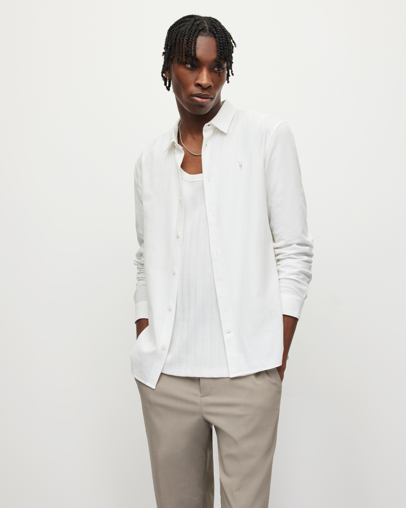 Lovell Slim Fit Ramskull Shirt White | ALLSAINTS US